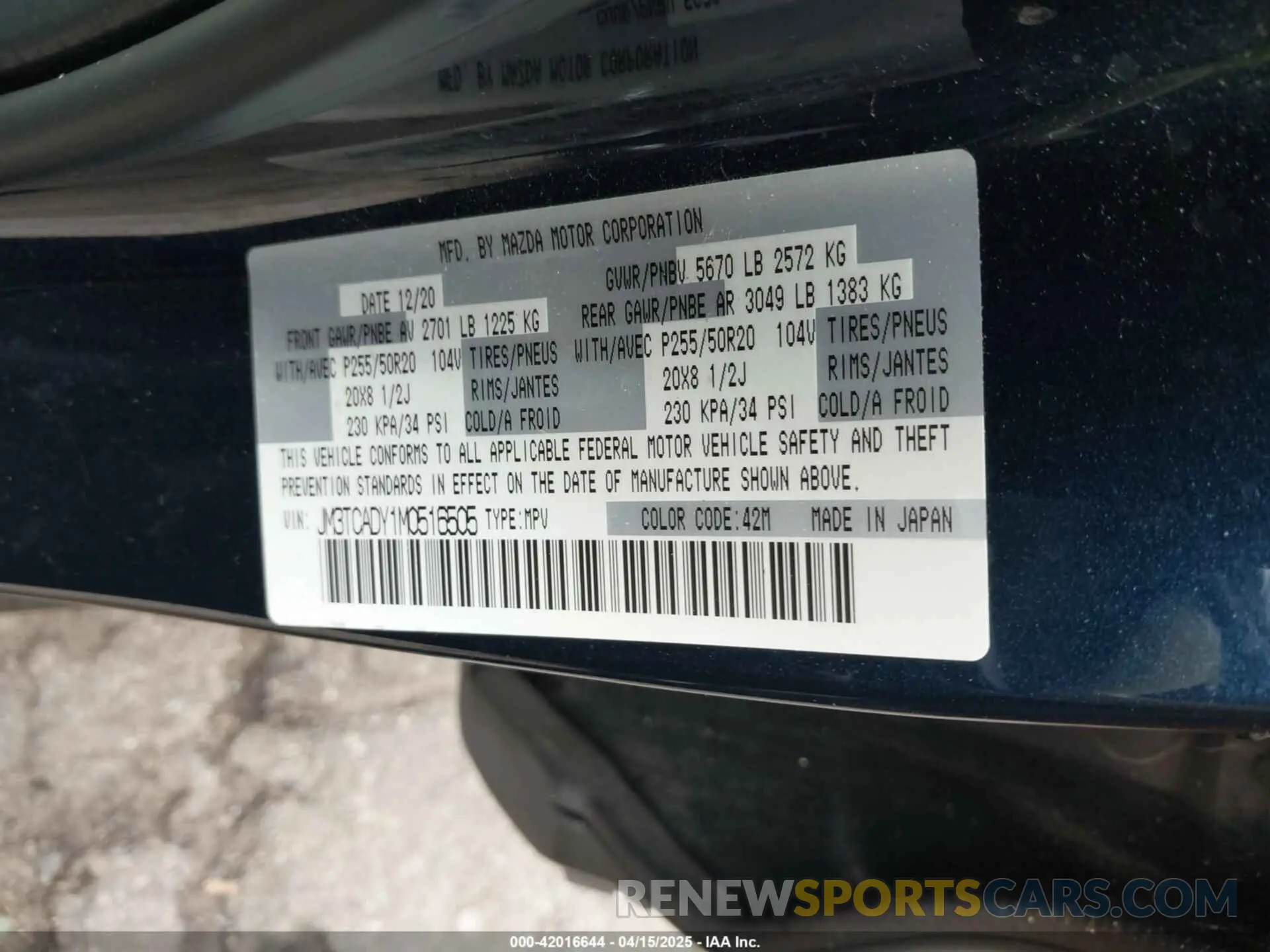 9 Photograph of a damaged car JM3TCADY1M0516505 MAZDA CX-9 2021