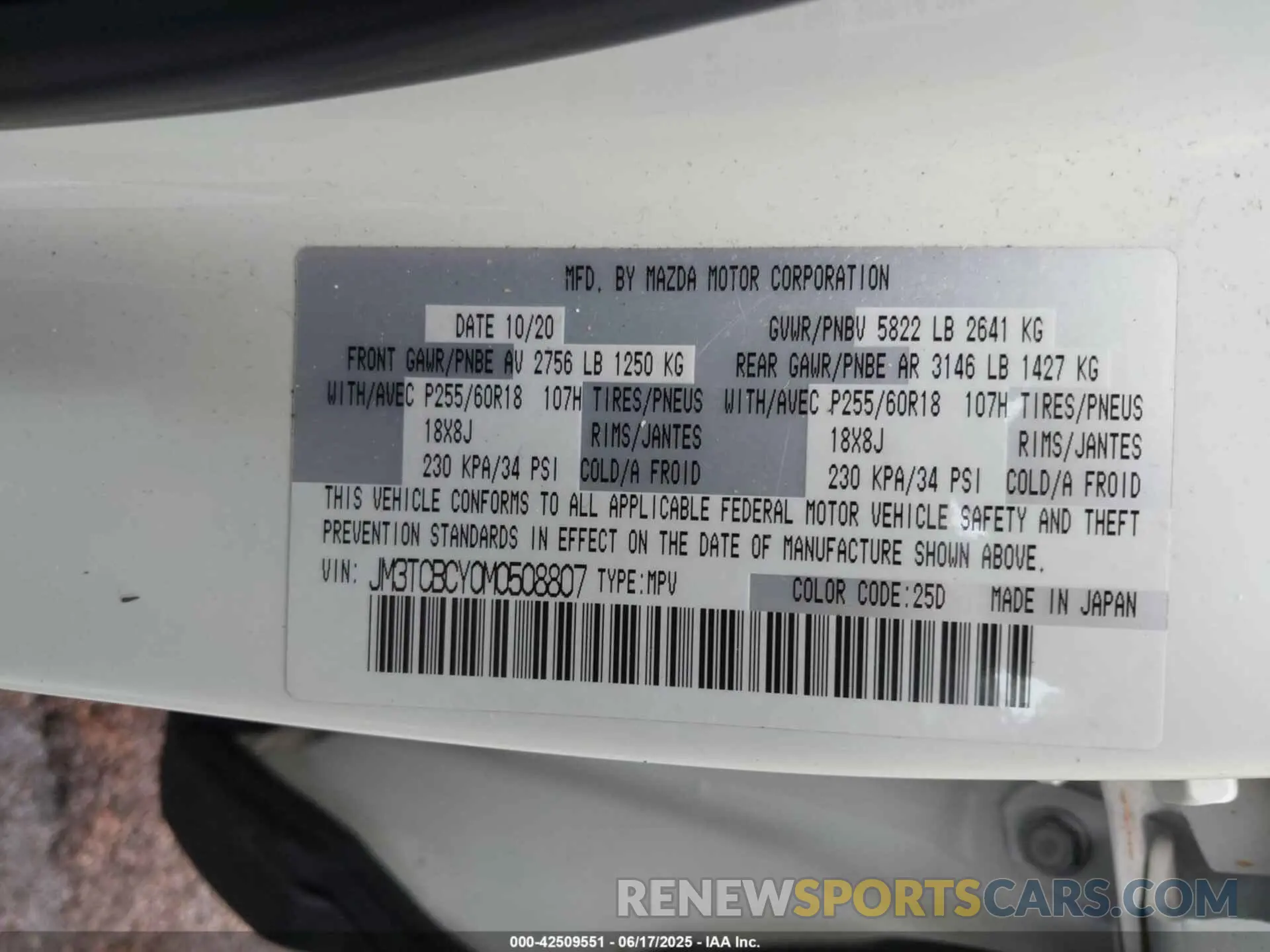 9 Photograph of a damaged car JM3TCBCY0M0508807 MAZDA CX-9 2021