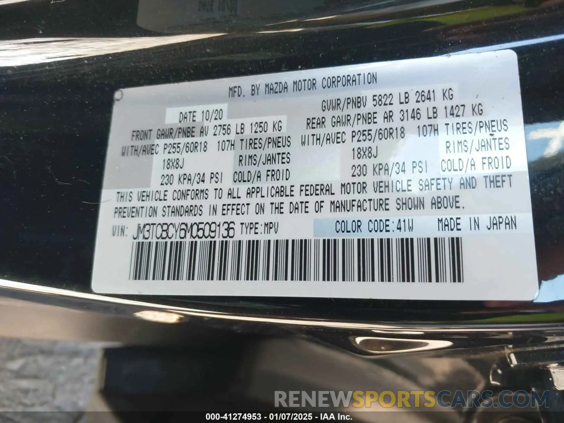 9 Photograph of a damaged car JM3TCBCY6M0509136 MAZDA CX-9 2021