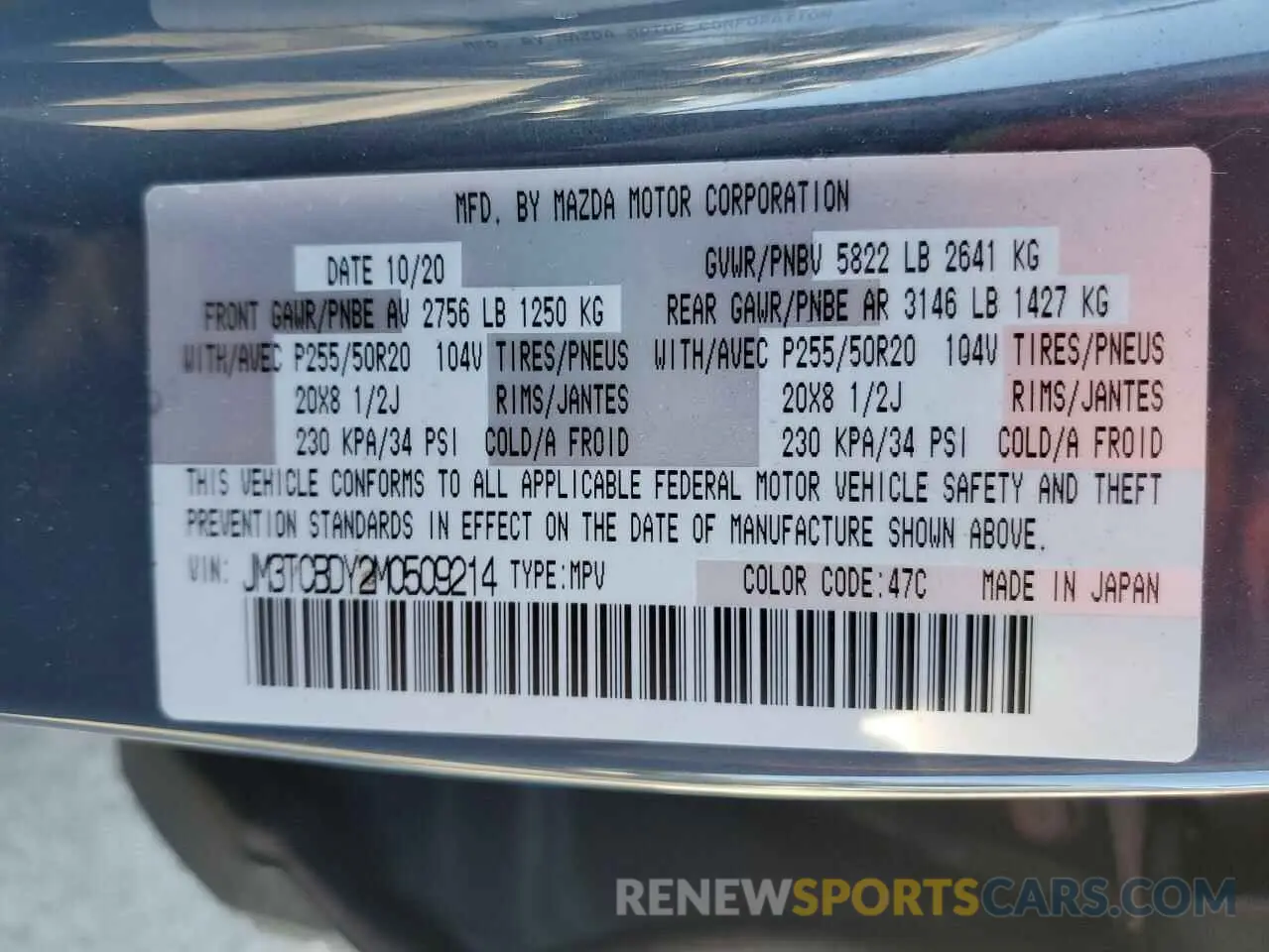 14 Photograph of a damaged car JM3TCBDY2M0509214 MAZDA CX-9 2021