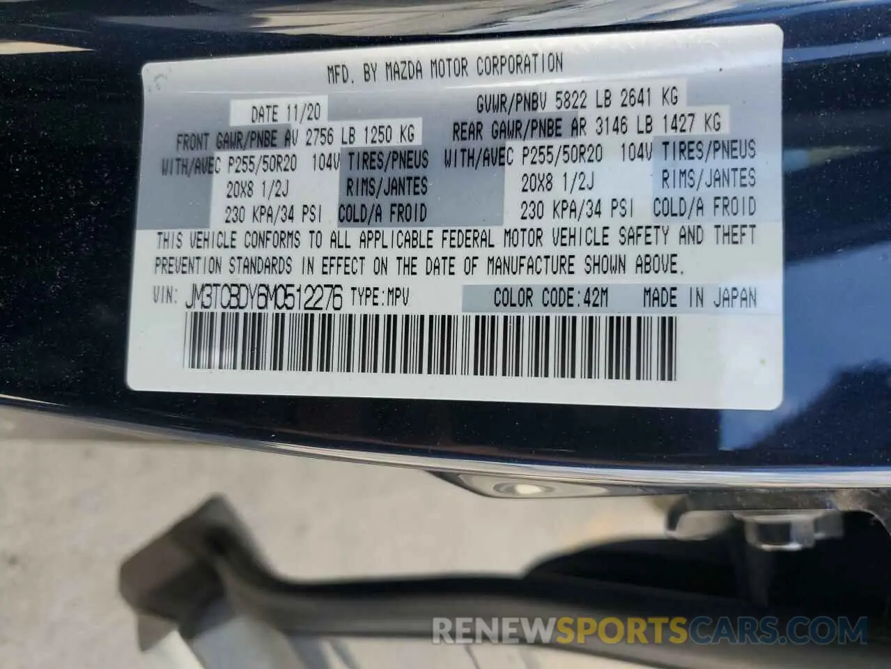 14 Photograph of a damaged car JM3TCBDY6M0512276 MAZDA CX-9 2021