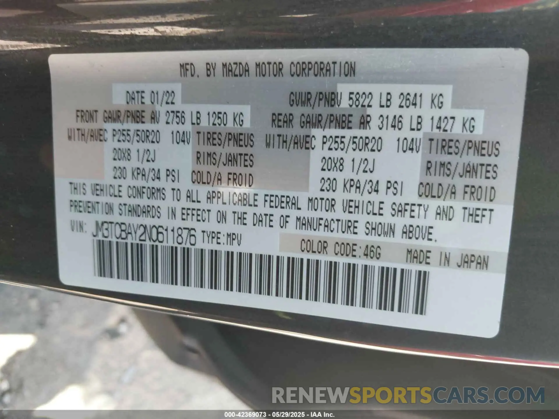 9 Photograph of a damaged car JM3TCBAY2N0611876 MAZDA CX-9 2022