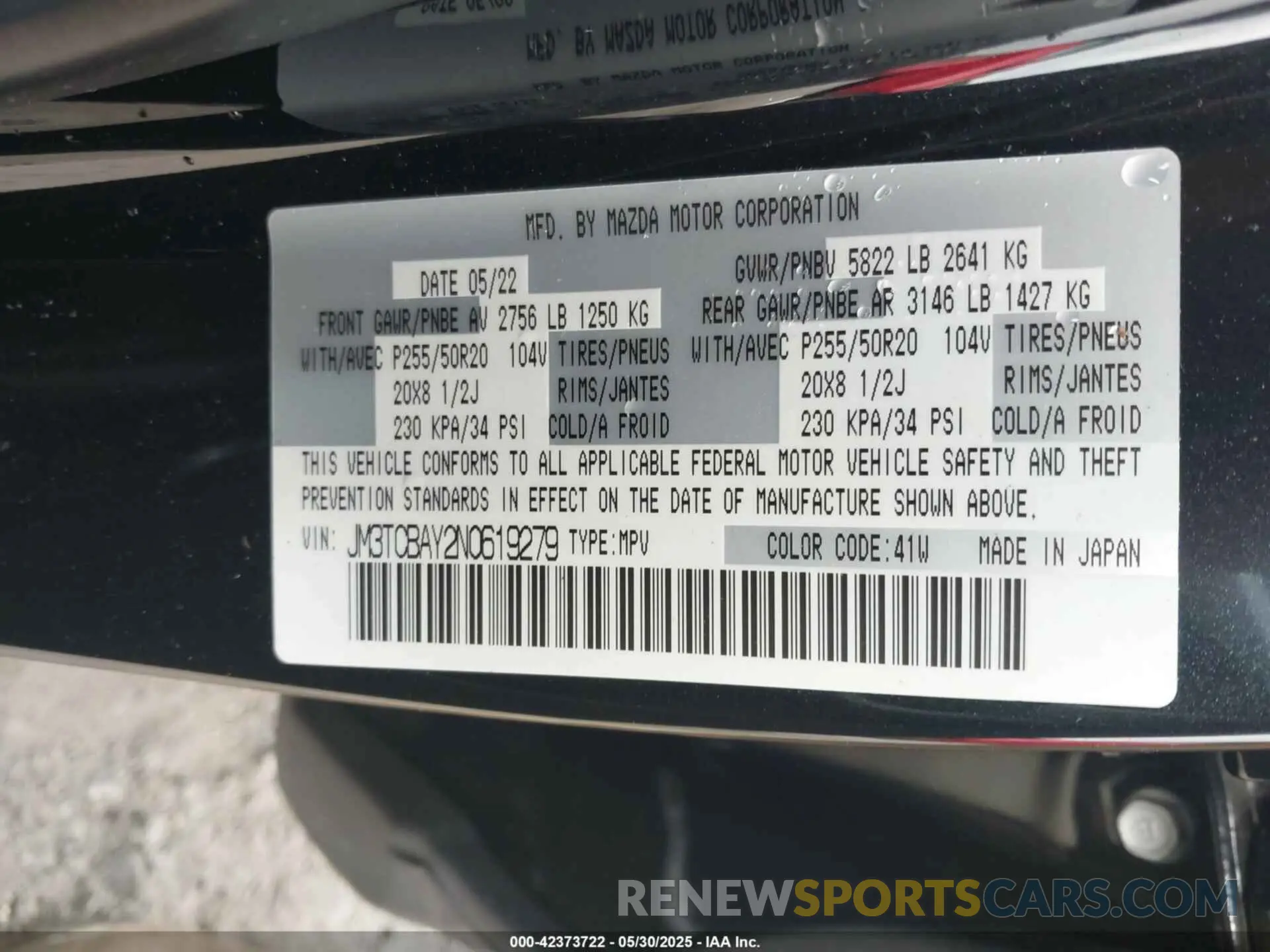 9 Photograph of a damaged car JM3TCBAY2N0619279 MAZDA CX-9 2022