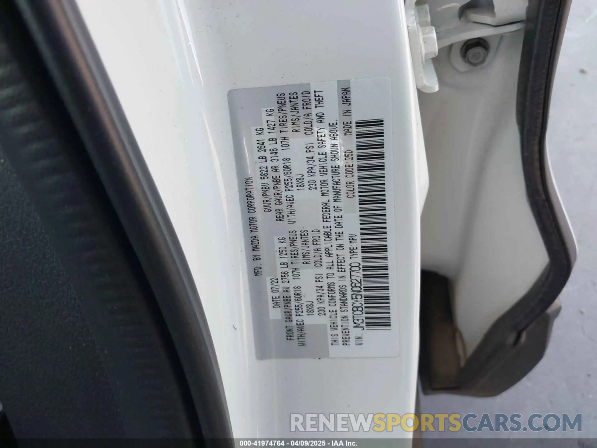 9 Photograph of a damaged car JM3TCBCY5N0627700 MAZDA CX-9 2022
