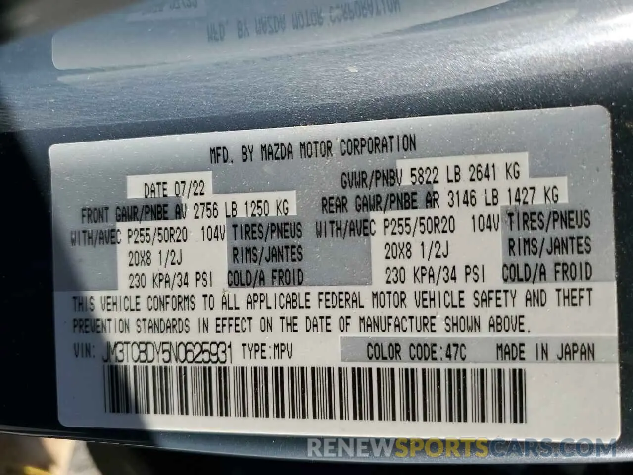 13 Photograph of a damaged car JM3TCBDY5N0625931 MAZDA CX-9 2022