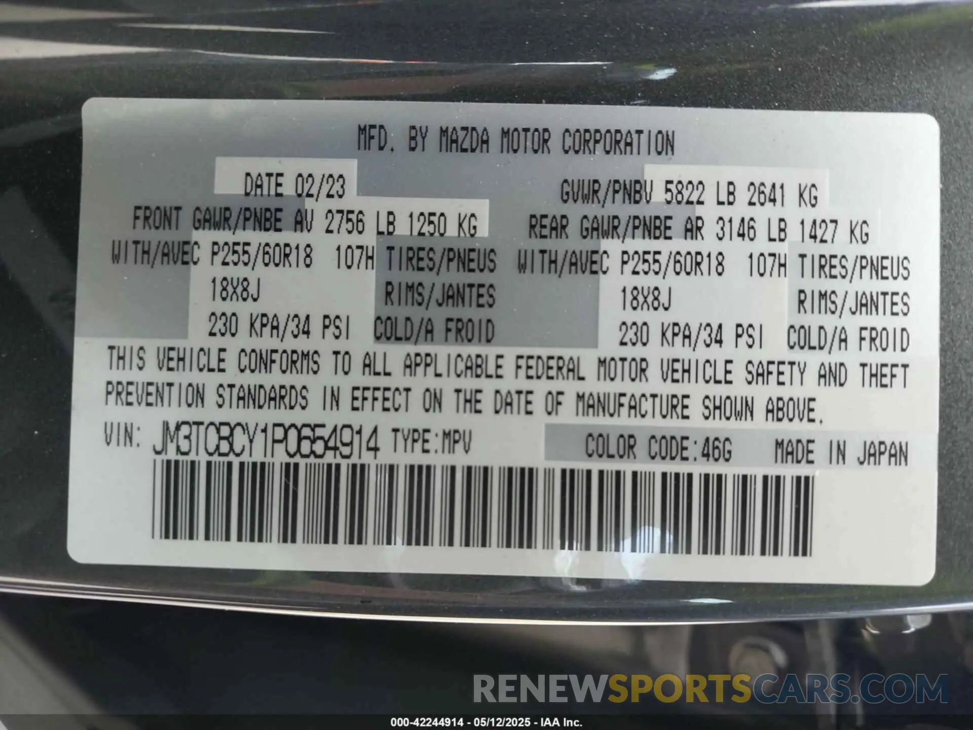 9 Photograph of a damaged car JM3TCBCY1P0654914 MAZDA CX-9 2023