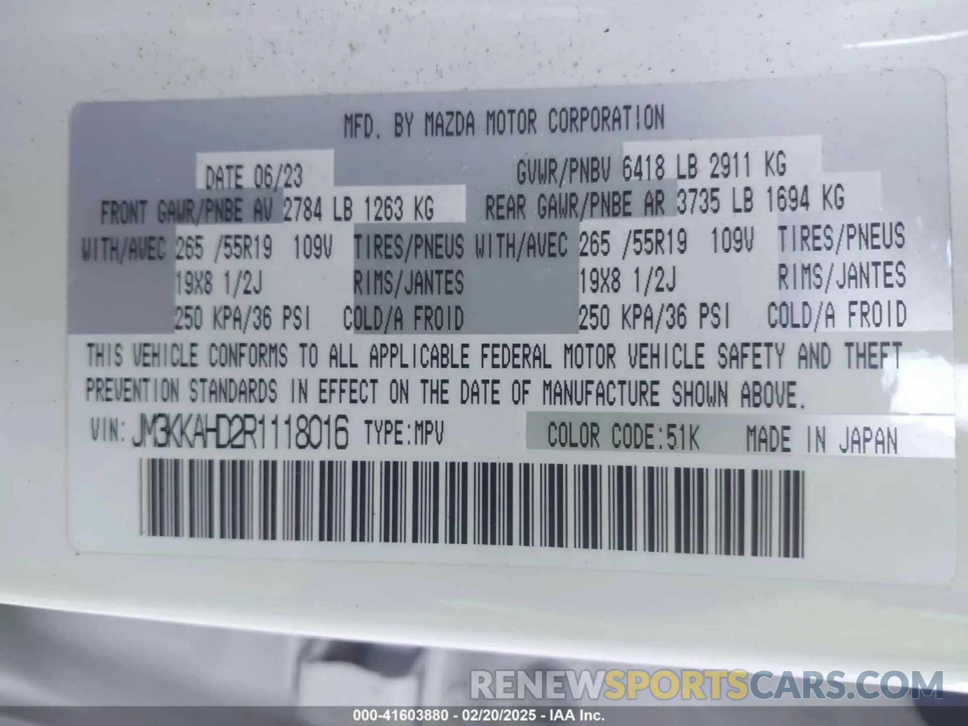9 Photograph of a damaged car JM3KKAHD2R1118016 MAZDA CX-90 2024