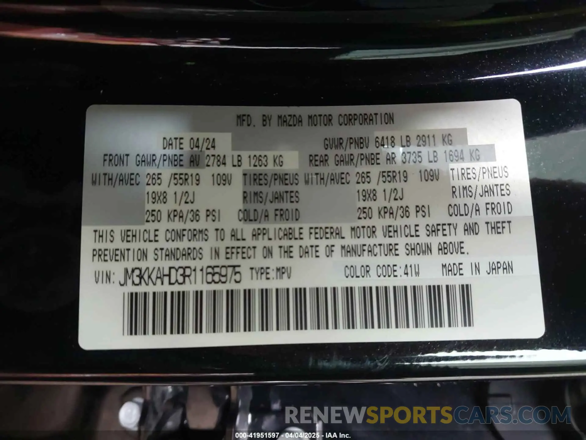 9 Photograph of a damaged car JM3KKAHD3R1165975 MAZDA CX-90 2024