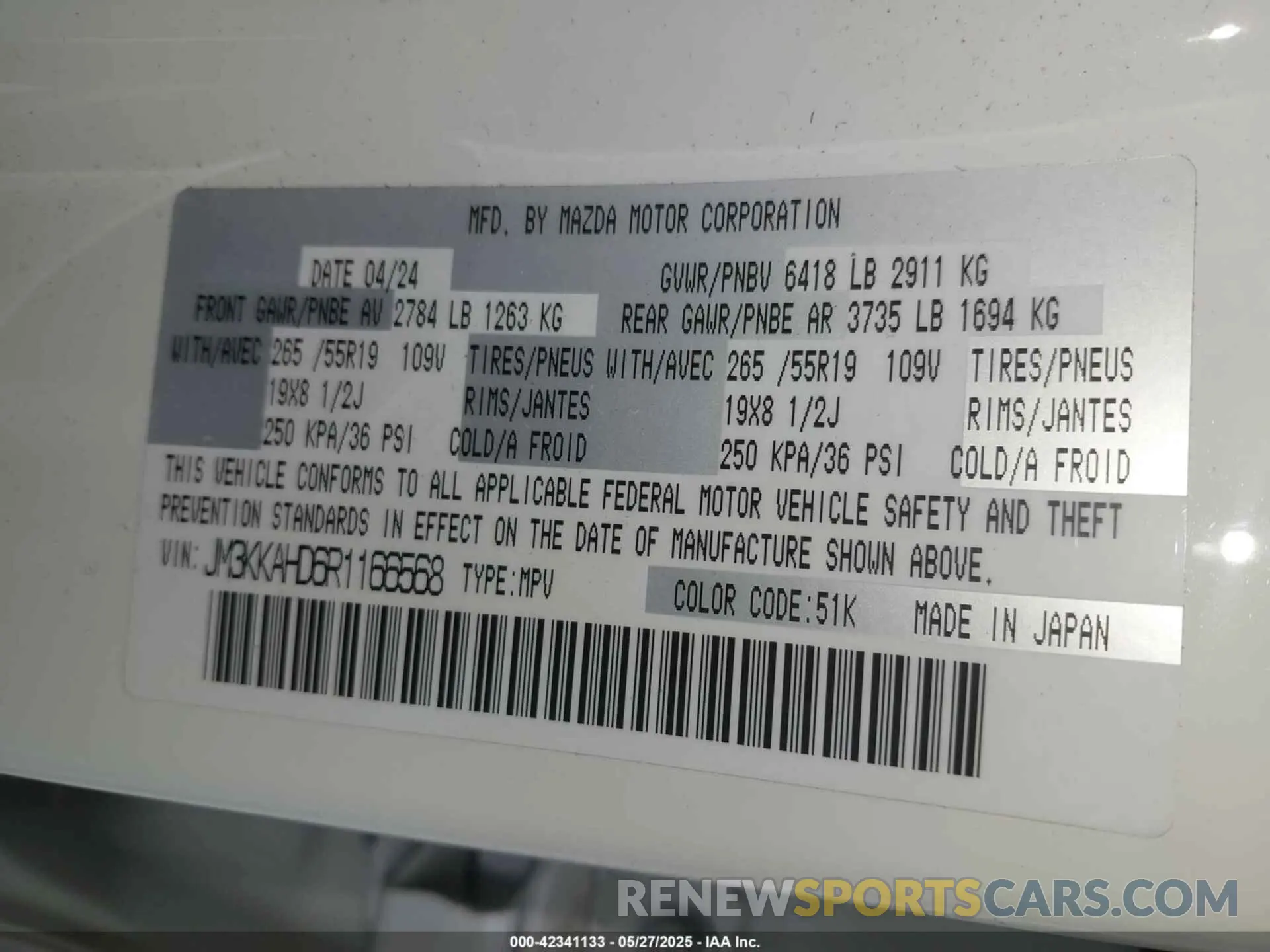 9 Photograph of a damaged car JM3KKAHD6R1166568 MAZDA CX-90 2024