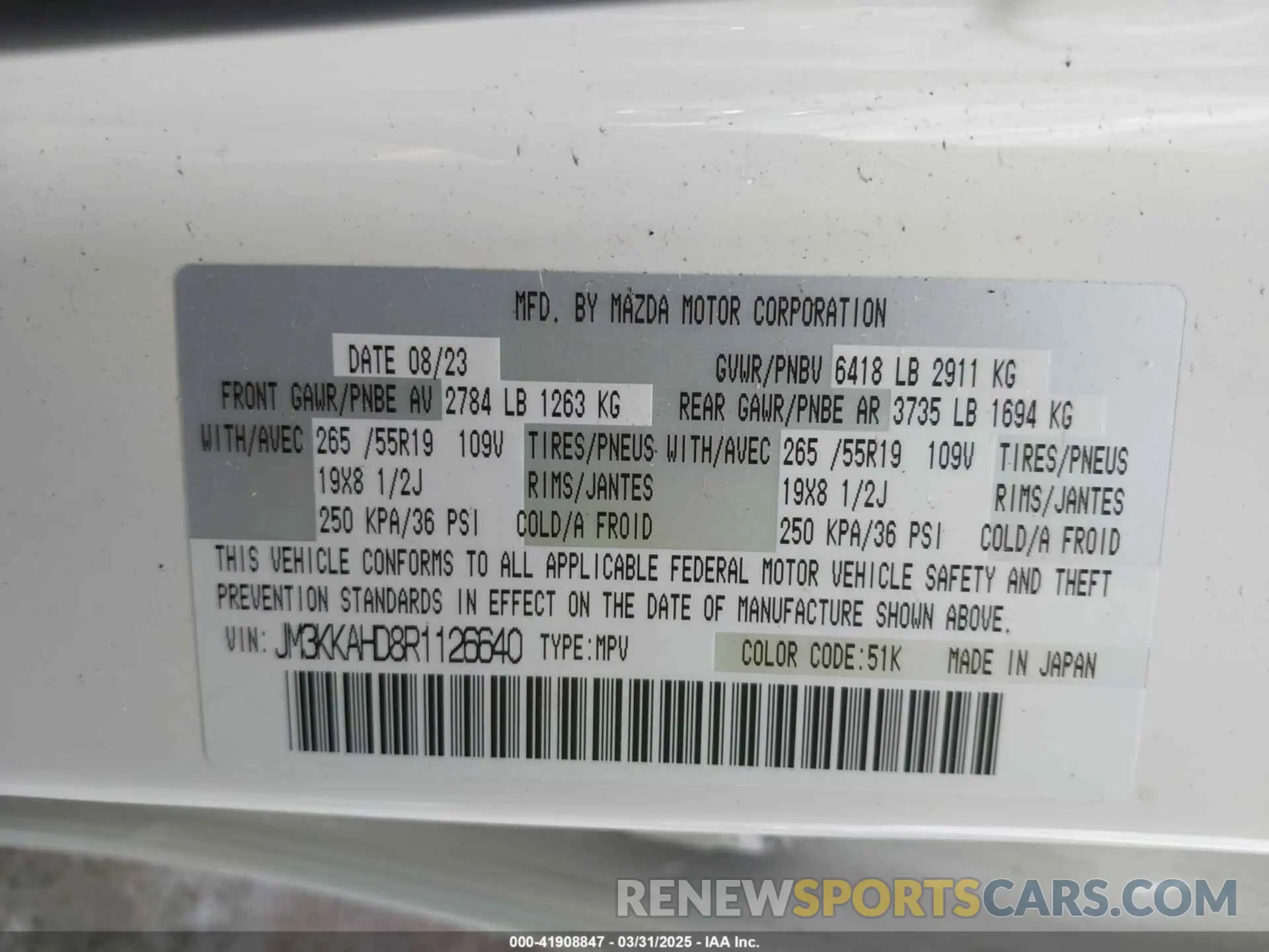 9 Photograph of a damaged car JM3KKAHD8R1126640 MAZDA CX-90 2024