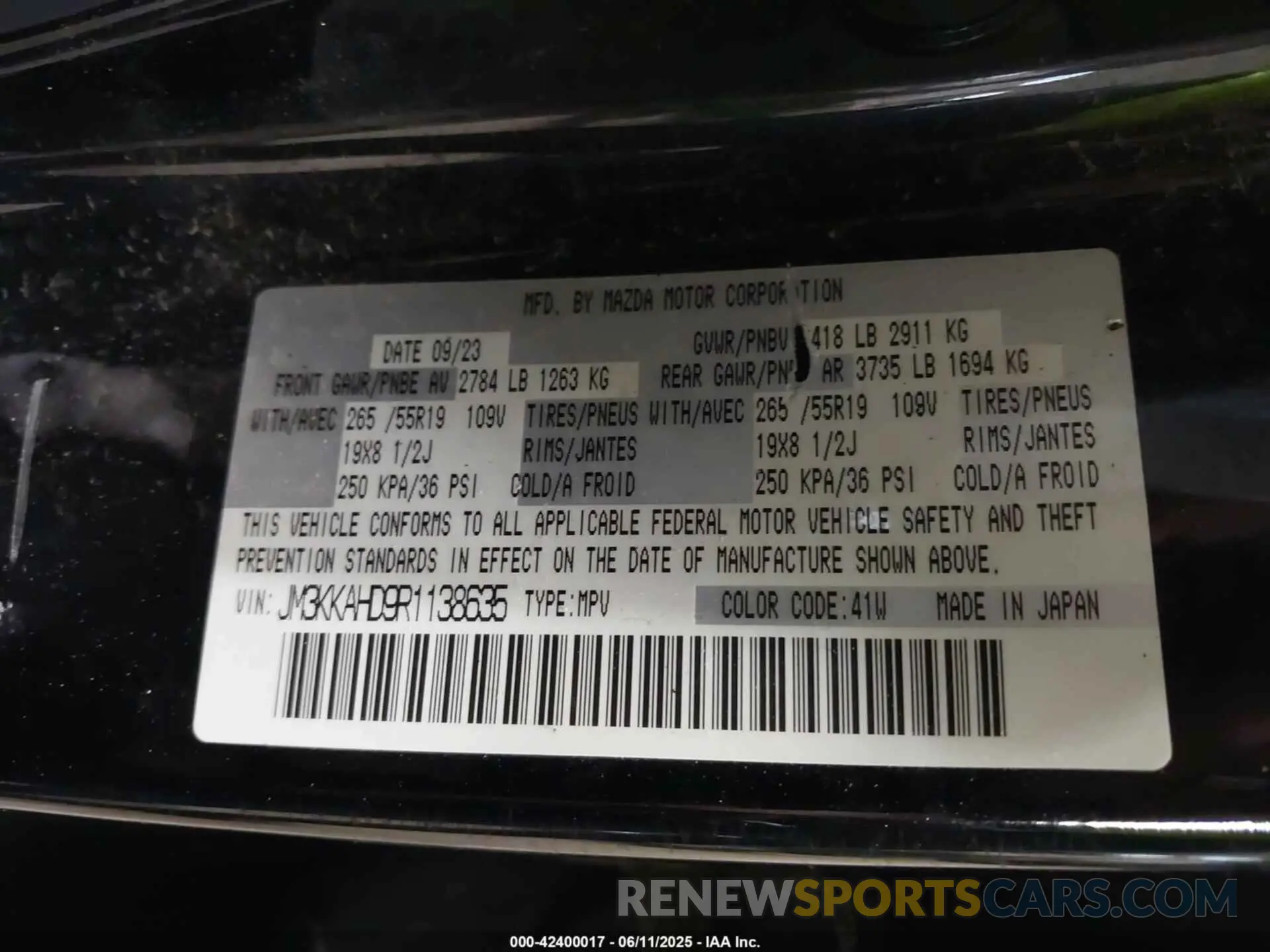9 Photograph of a damaged car JM3KKAHD9R1138635 MAZDA CX-90 2024