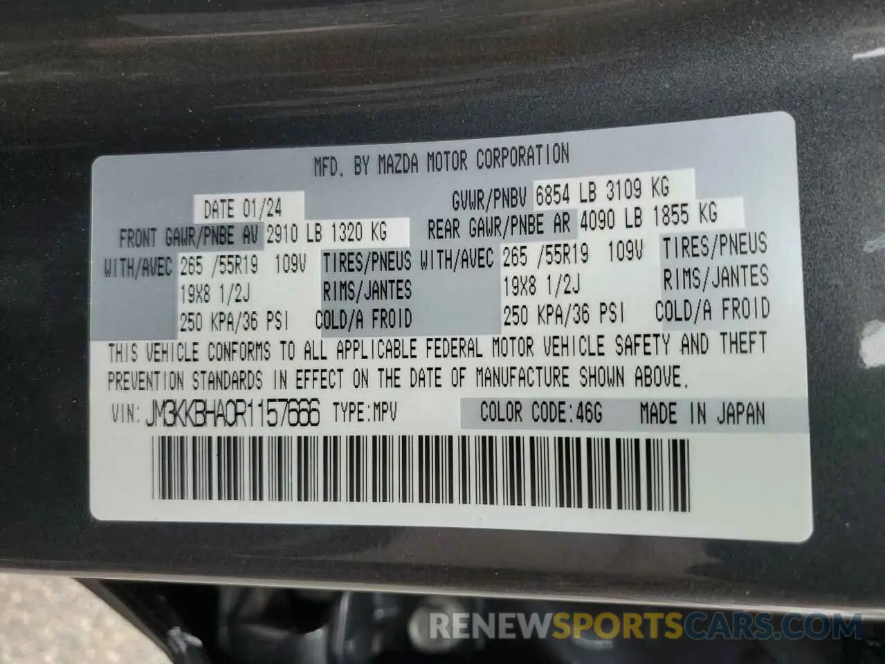 14 Photograph of a damaged car JM3KKBHA0R1157666 MAZDA CX-90 2024