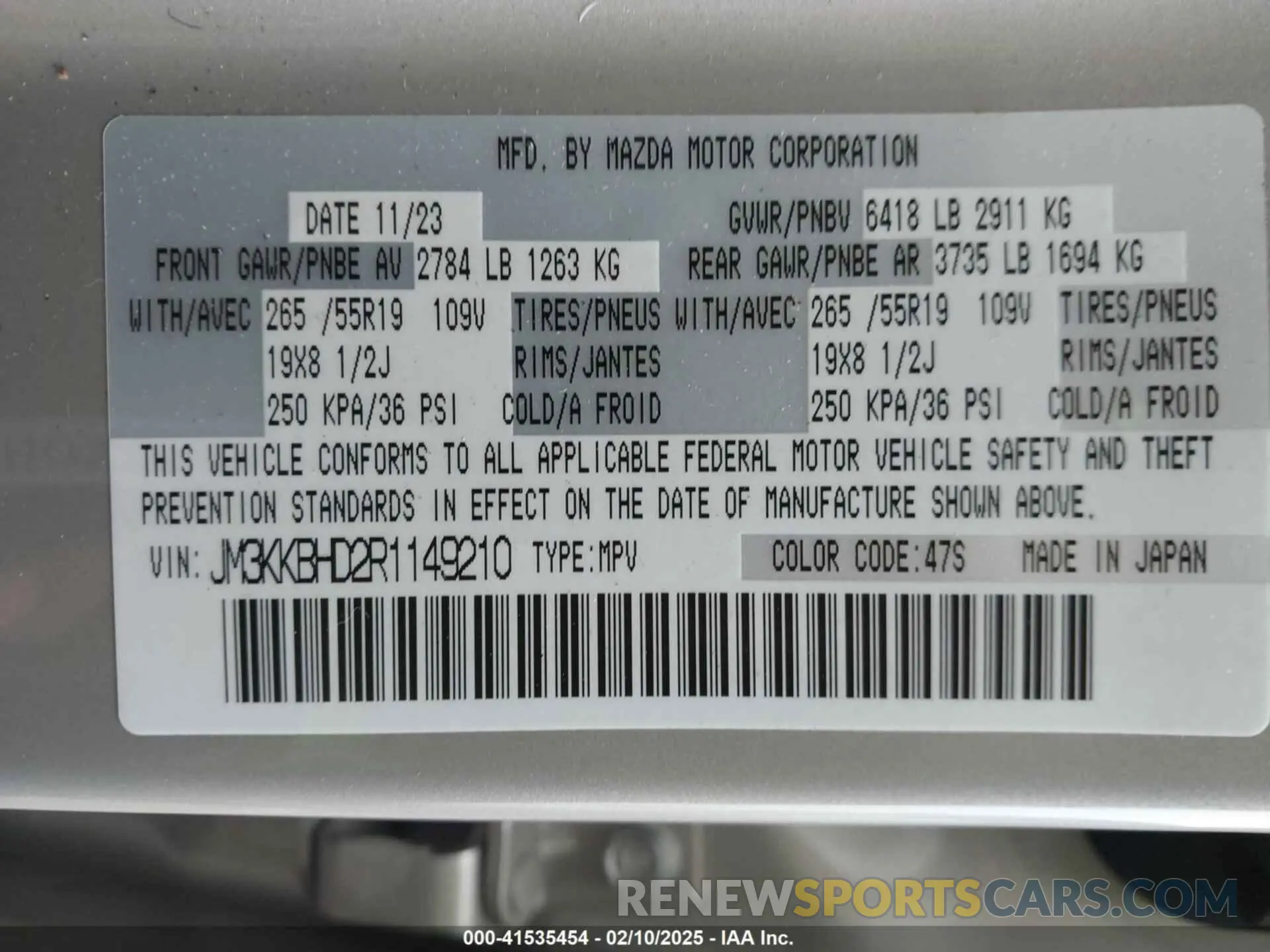 9 Photograph of a damaged car JM3KKBHD2R1149210 MAZDA CX-90 2024