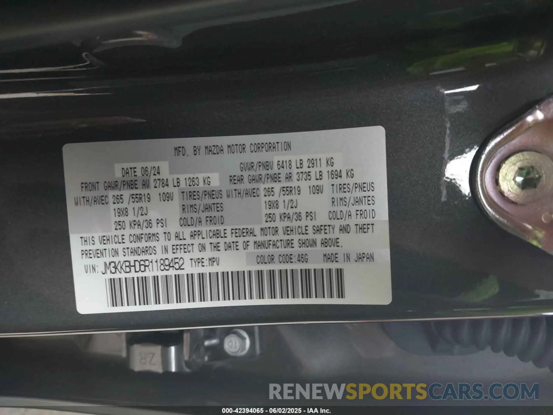 9 Photograph of a damaged car JM3KKBHD6R1189452 MAZDA CX-90 2024