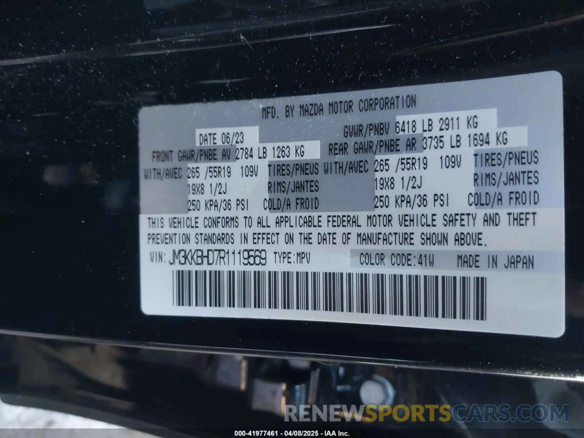 9 Photograph of a damaged car JM3KKBHD7R1119569 MAZDA CX-90 2024
