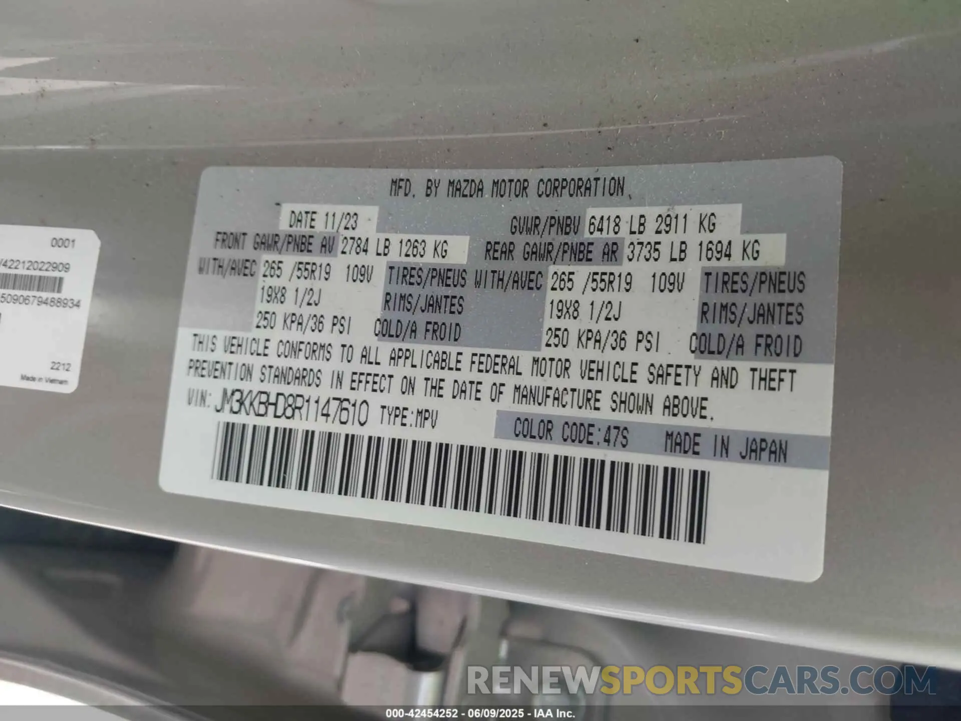 9 Photograph of a damaged car JM3KKBHD8R1147610 MAZDA CX-90 2024
