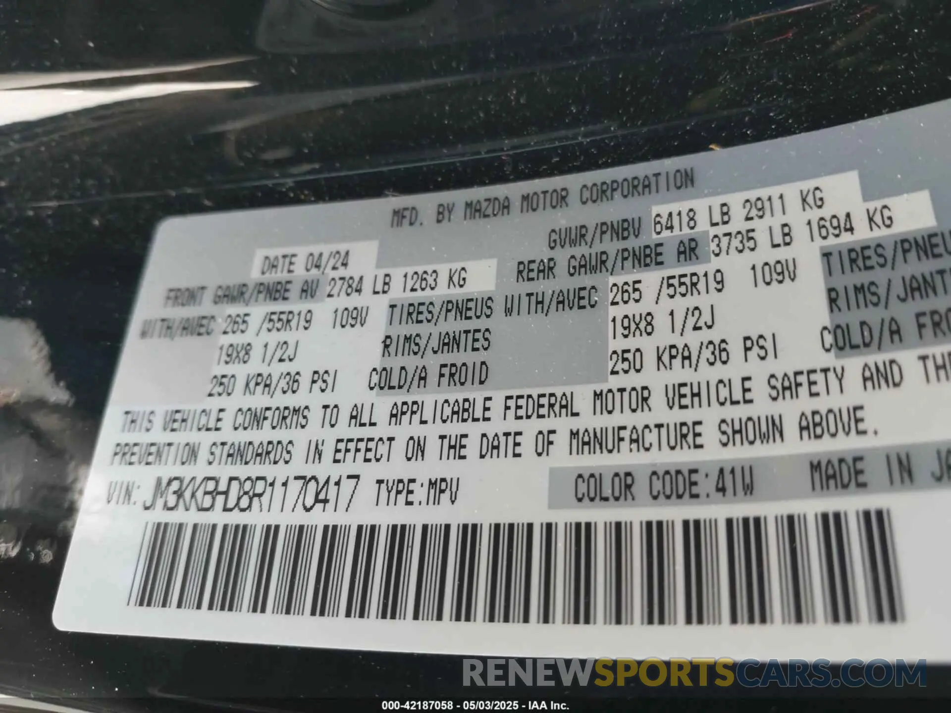 9 Photograph of a damaged car JM3KKBHD8R1170417 MAZDA CX-90 2024
