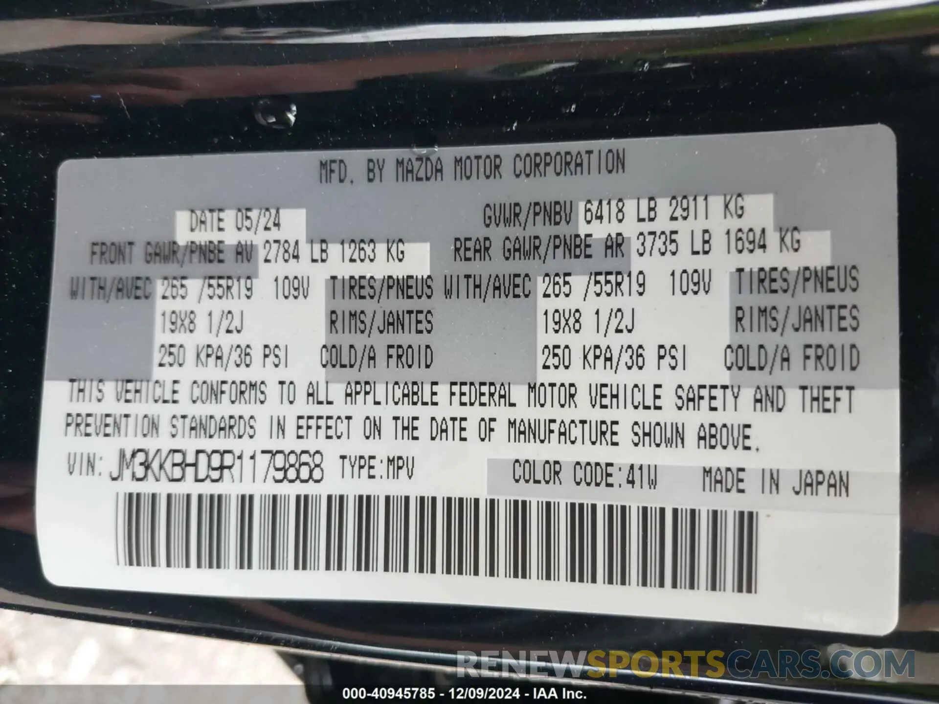 9 Photograph of a damaged car JM3KKBHD9R1179868 MAZDA CX-90 2024