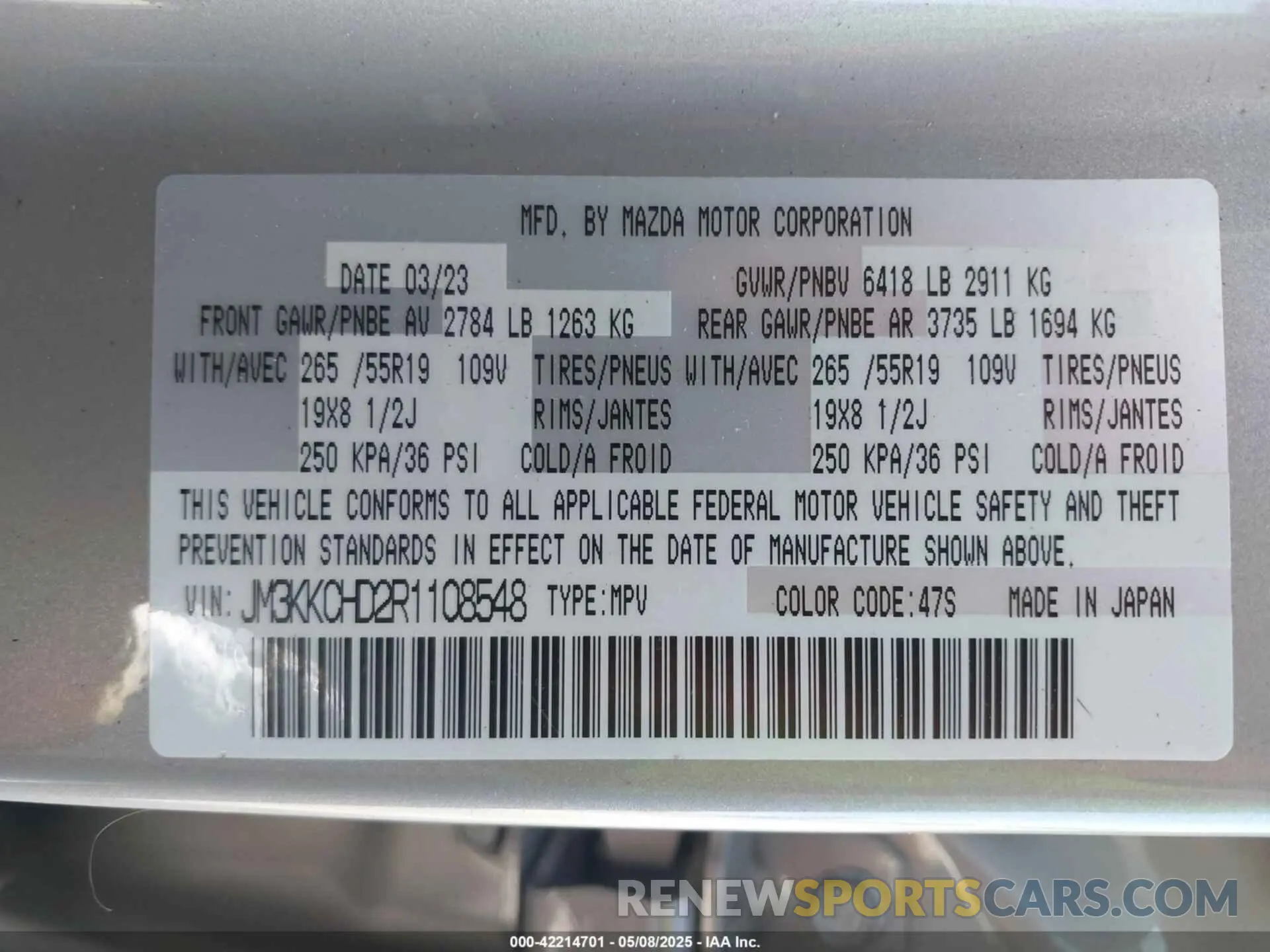 9 Photograph of a damaged car JM3KKCHD2R1108548 MAZDA CX-90 2024