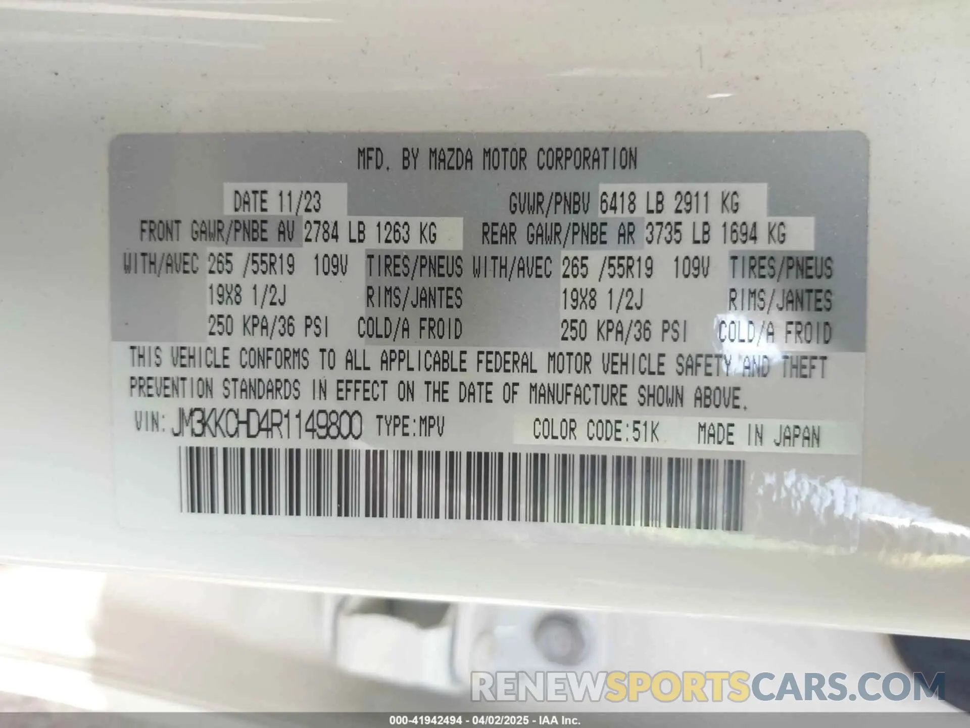 9 Photograph of a damaged car JM3KKCHD4R1149800 MAZDA CX-90 2024