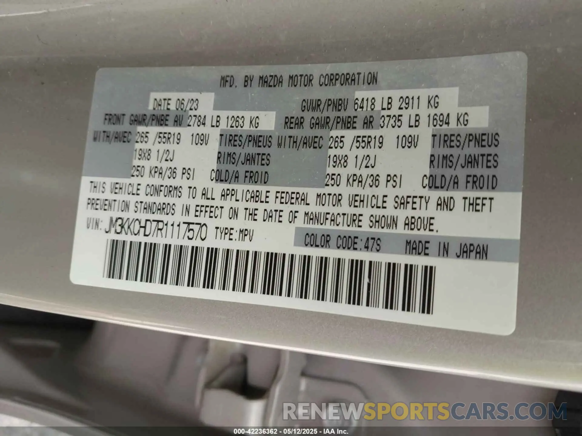 9 Photograph of a damaged car JM3KKCHD7R1117570 MAZDA CX-90 2024
