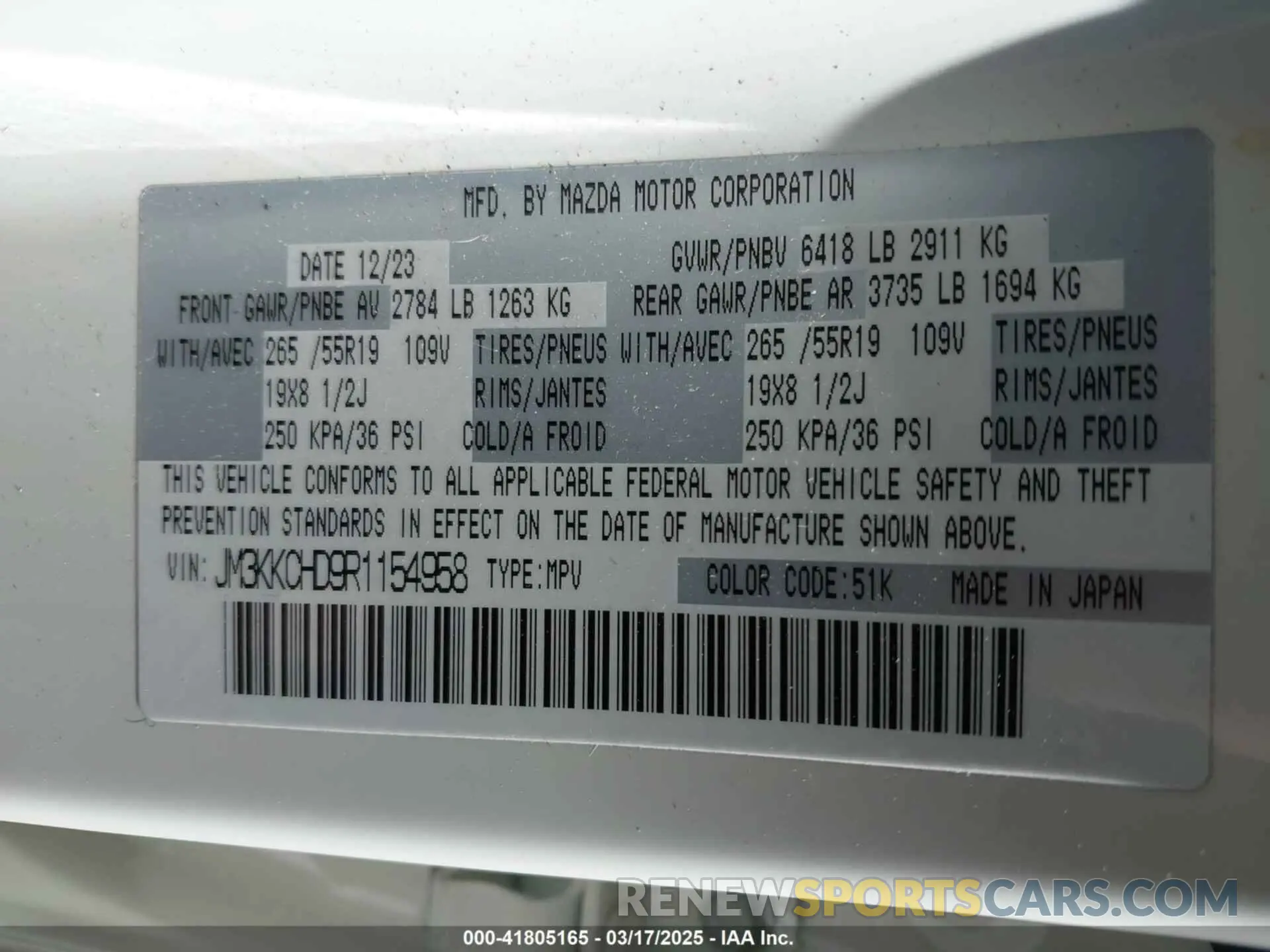 9 Photograph of a damaged car JM3KKCHD9R1154958 MAZDA CX-90 2024