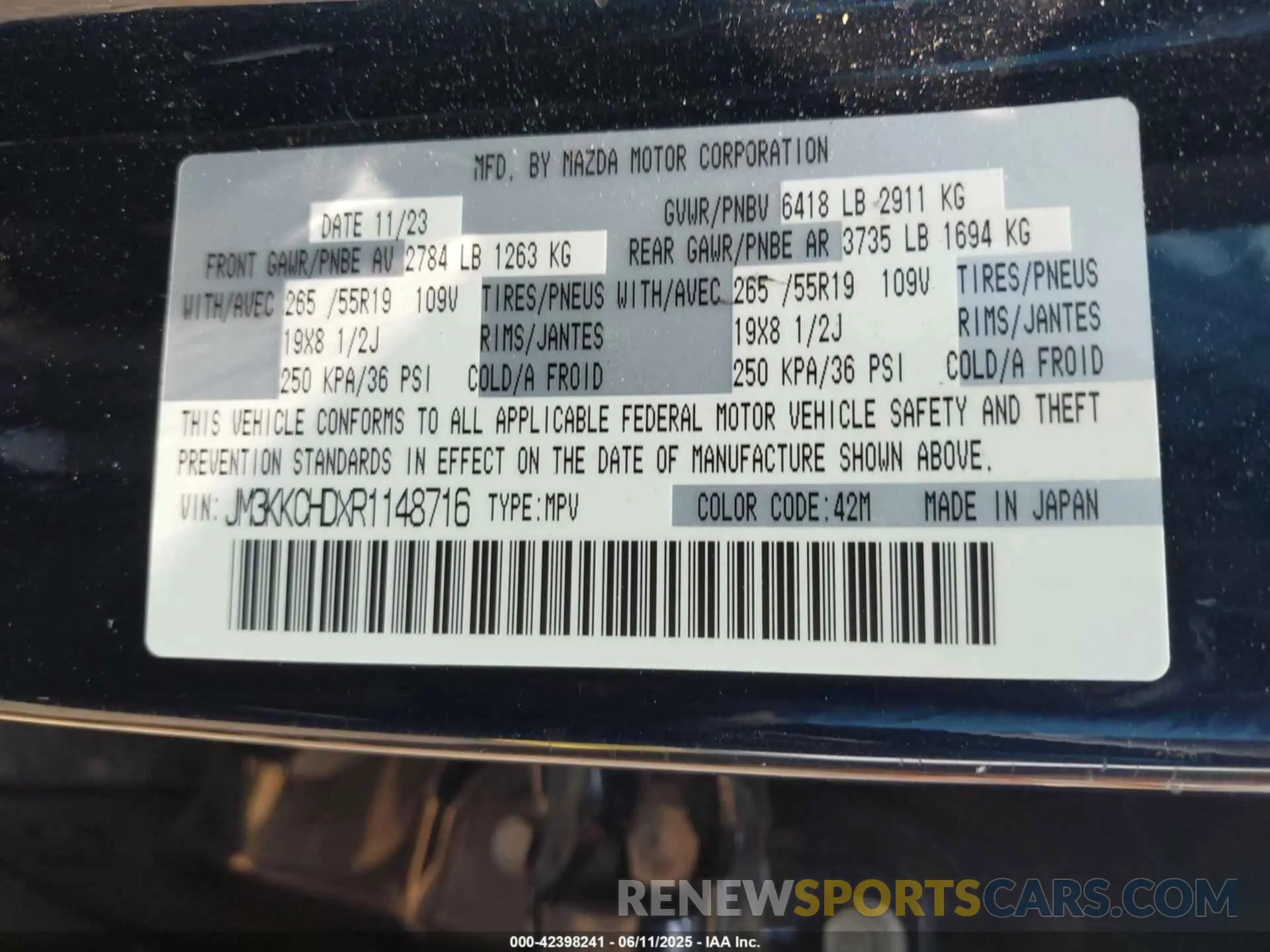 9 Photograph of a damaged car JM3KKCHDXR1148716 MAZDA CX-90 2024