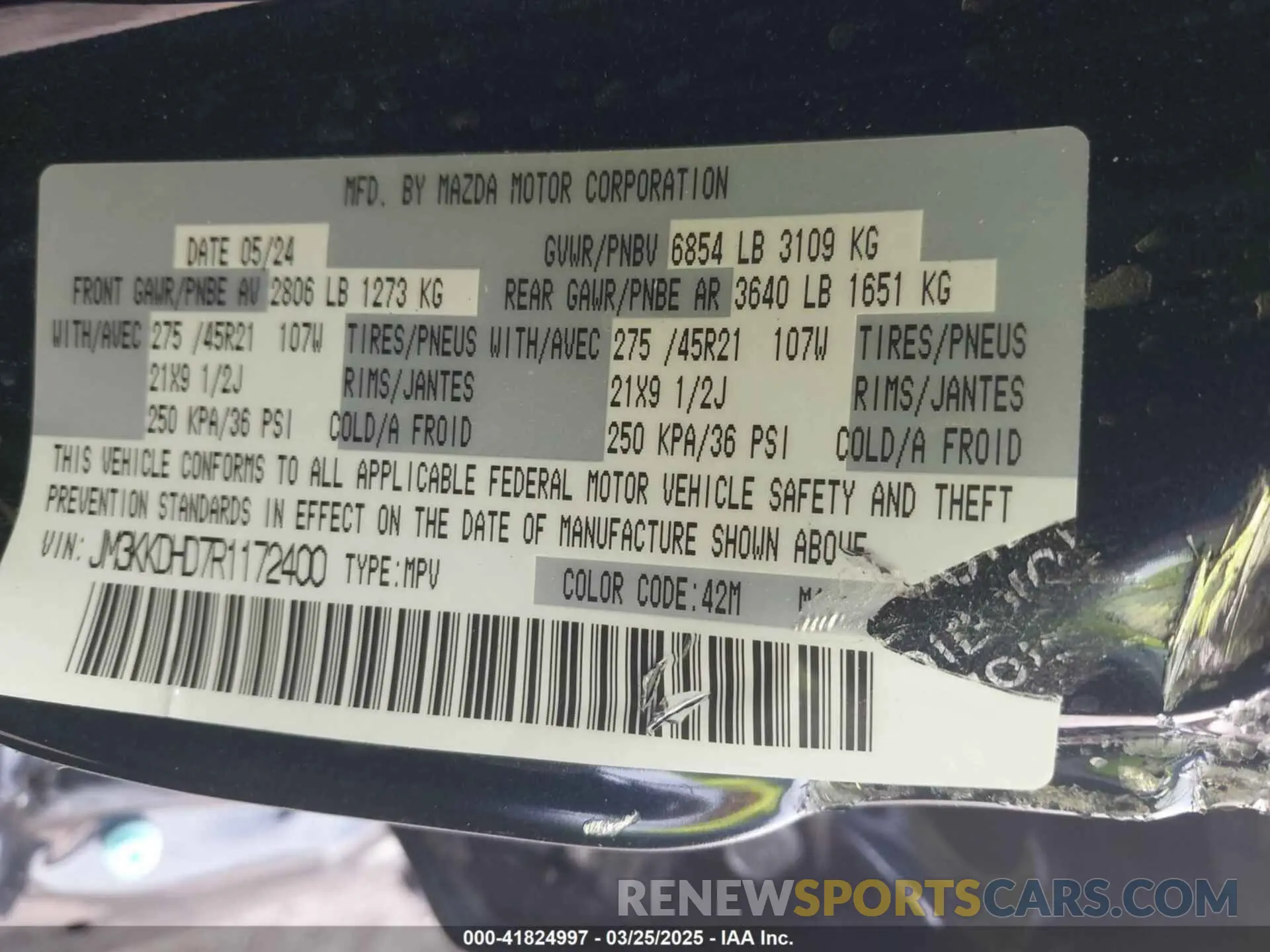 9 Photograph of a damaged car JM3KKDHD7R1172400 MAZDA CX-90 2024