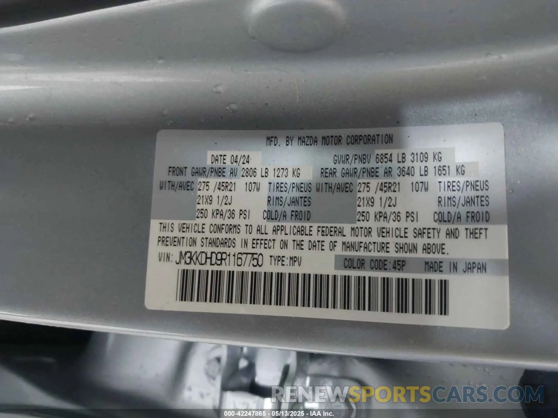 9 Photograph of a damaged car JM3KKDHD9R1167750 MAZDA CX-90 2024