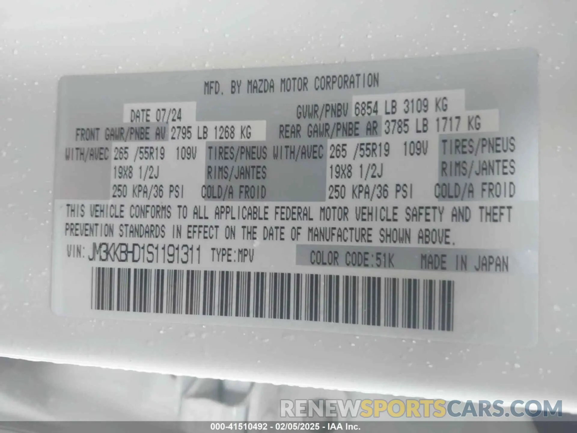 9 Photograph of a damaged car JM3KKBHD1S1191311 MAZDA CX-90 2025
