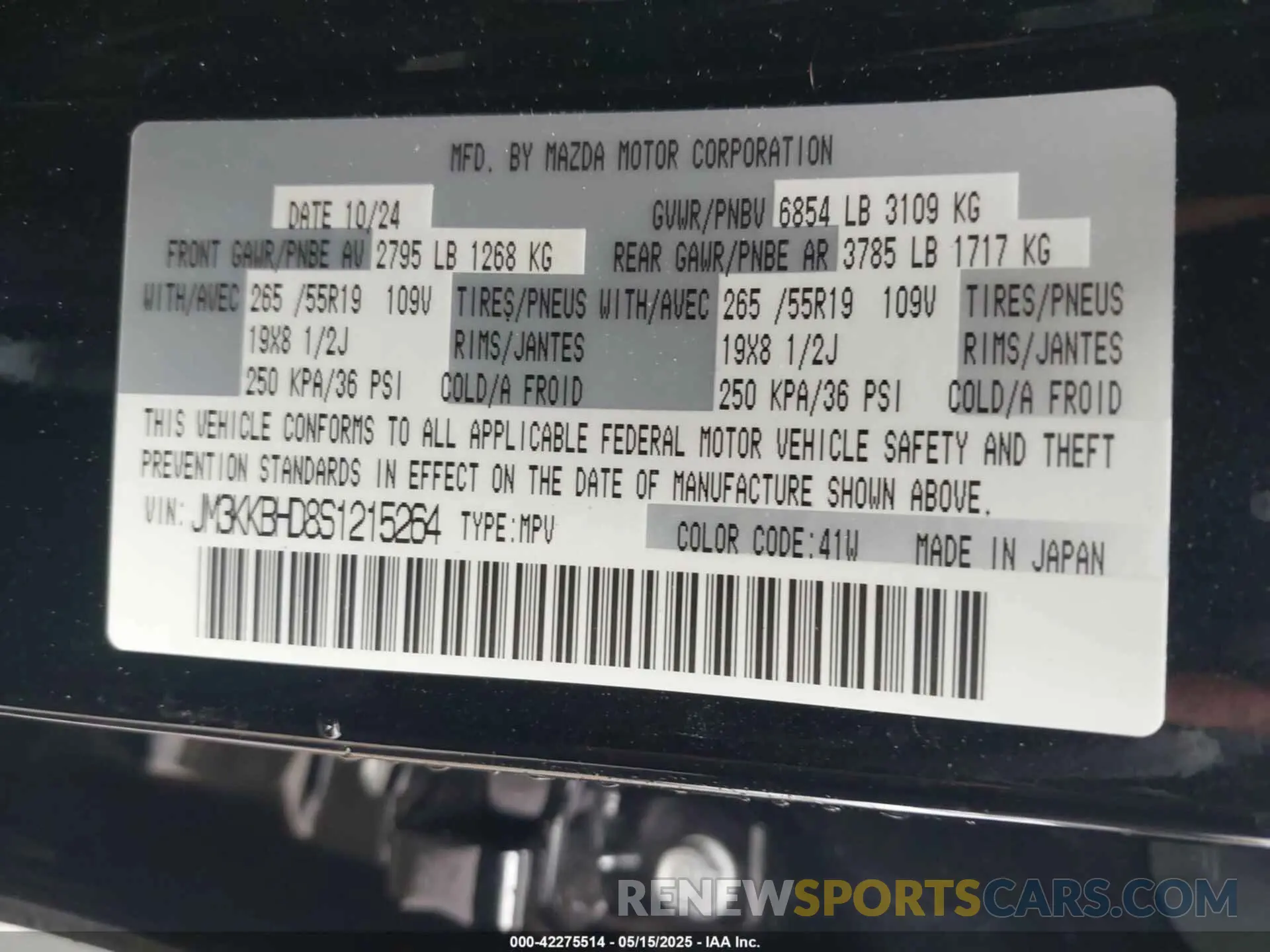 9 Photograph of a damaged car JM3KKBHD8S1215264 MAZDA CX-90 2025