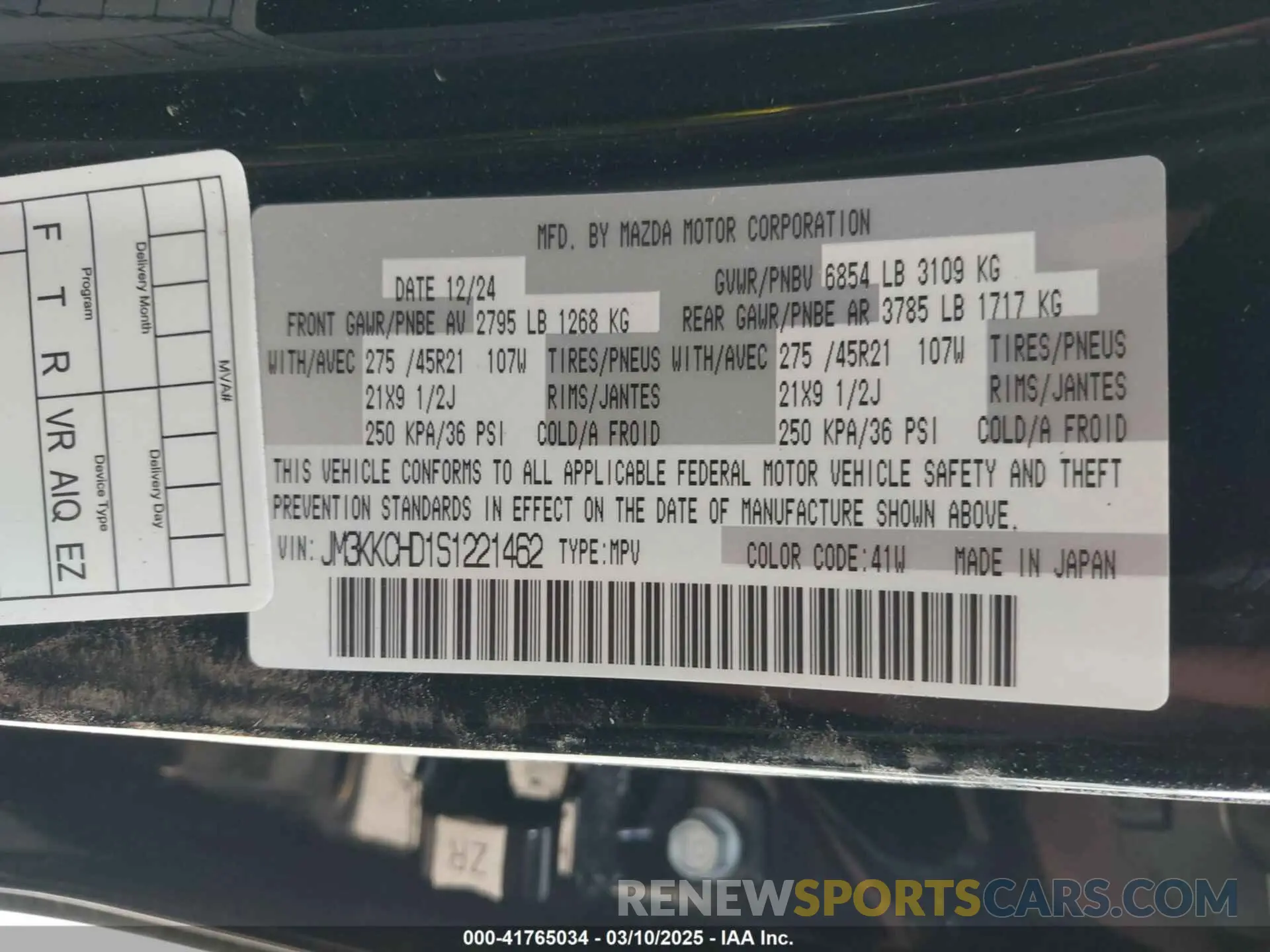 9 Photograph of a damaged car JM3KKCHD1S1221462 MAZDA CX-90 2025