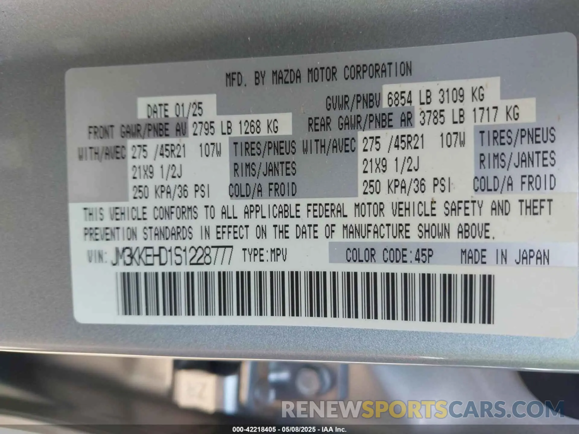9 Photograph of a damaged car JM3KKEHD1S1228777 MAZDA CX-90 2025