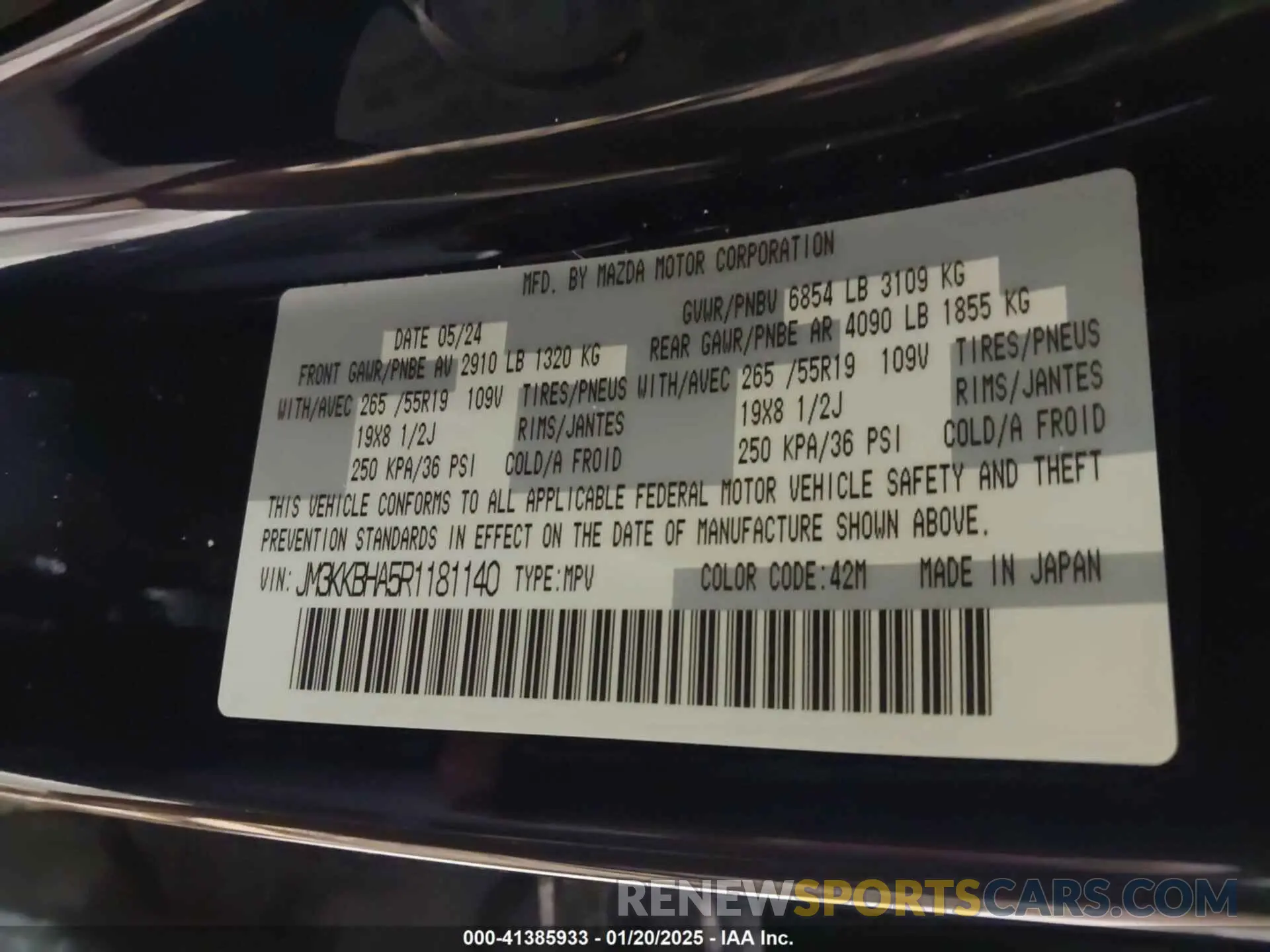 9 Photograph of a damaged car JM3KKBHA5R1181140 MAZDA CX-90 PHEV 2024