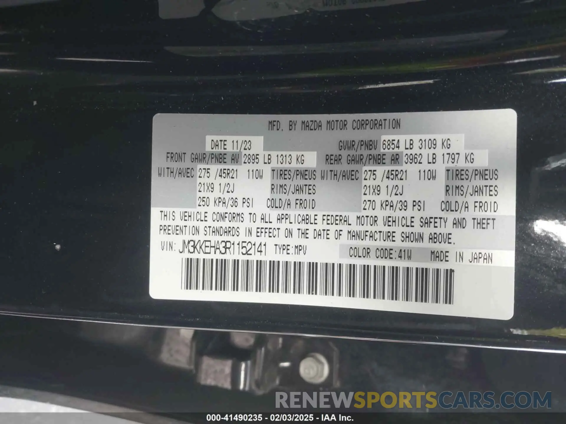 9 Photograph of a damaged car JM3KKEHA3R1152141 MAZDA CX-90 PHEV 2024
