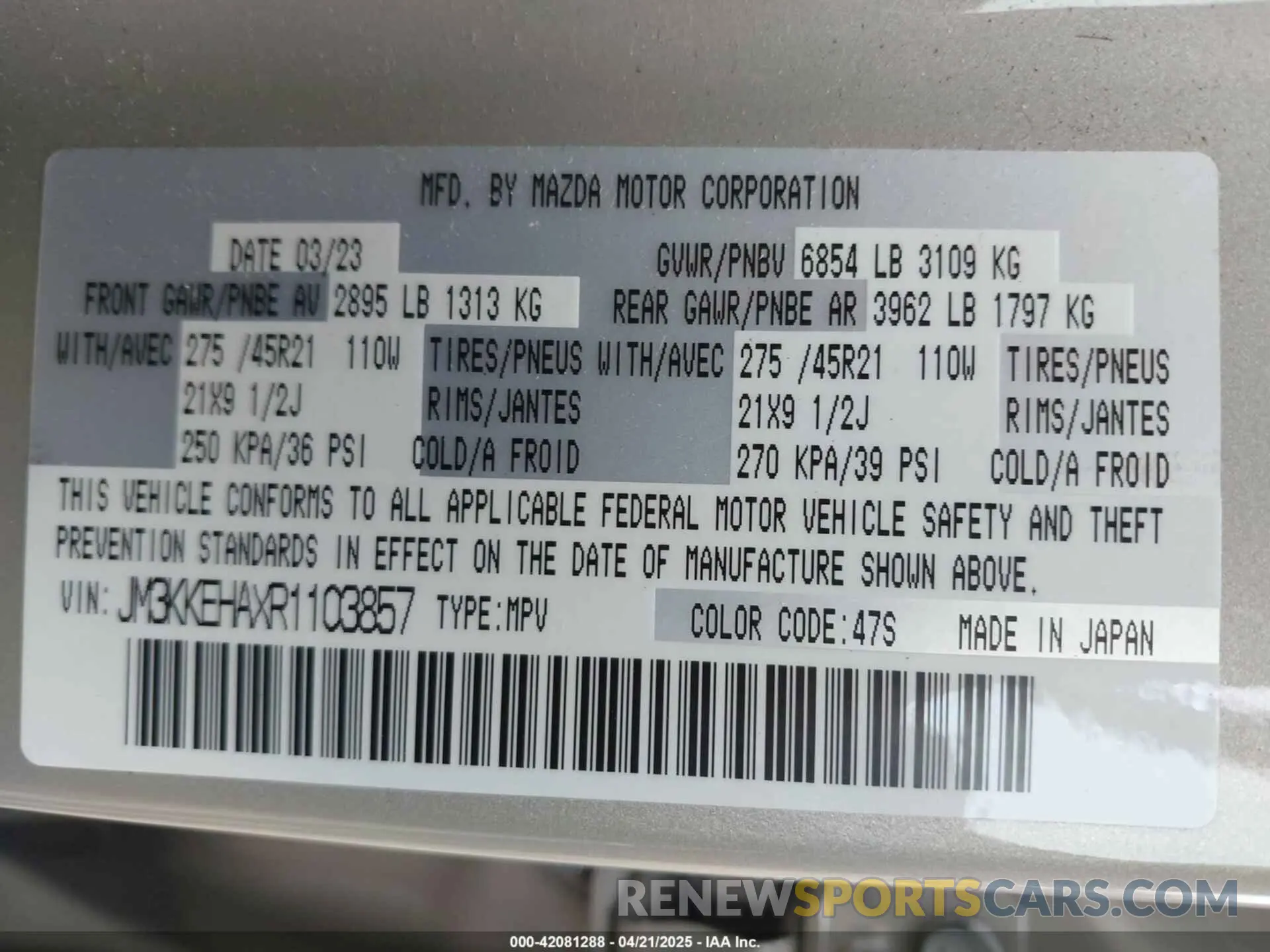 9 Photograph of a damaged car JM3KKEHAXR1103857 MAZDA CX-90 PHEV 2024