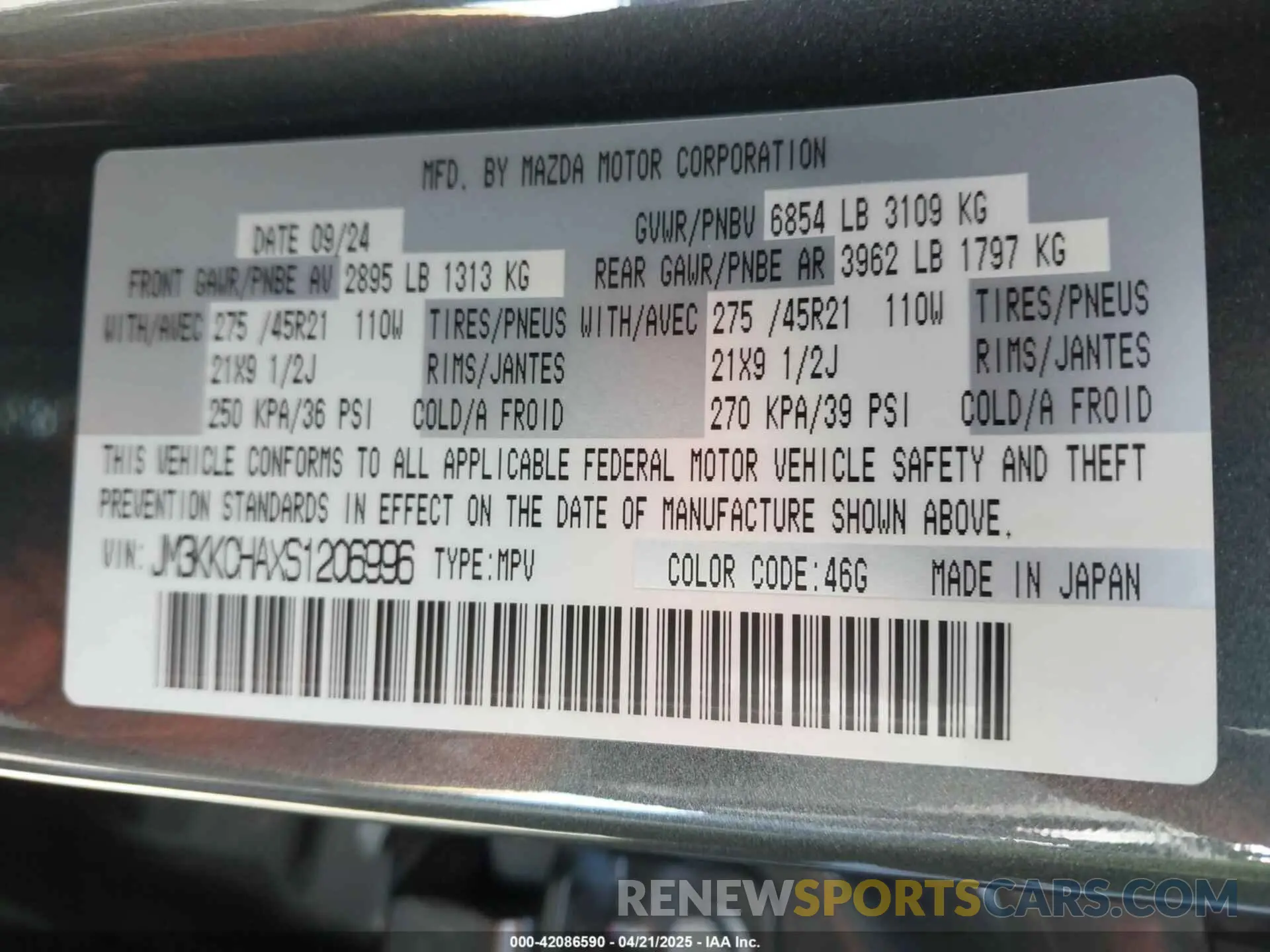 9 Photograph of a damaged car JM3KKCHAXS1206996 MAZDA CX-90 PHEV 2025