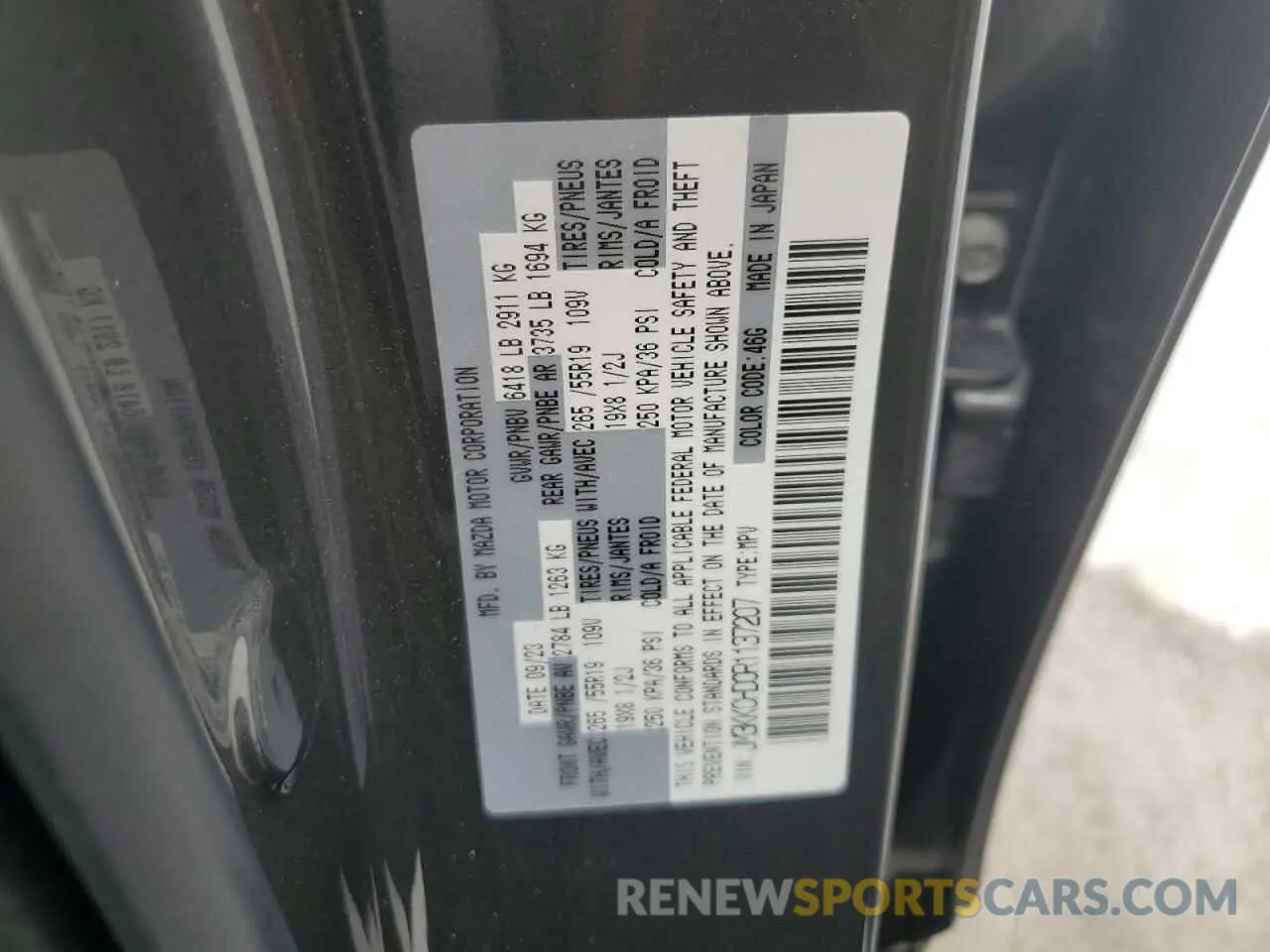 13 Photograph of a damaged car JM3KKCHD0R1137207 MAZDA CX-90 PREF 2024
