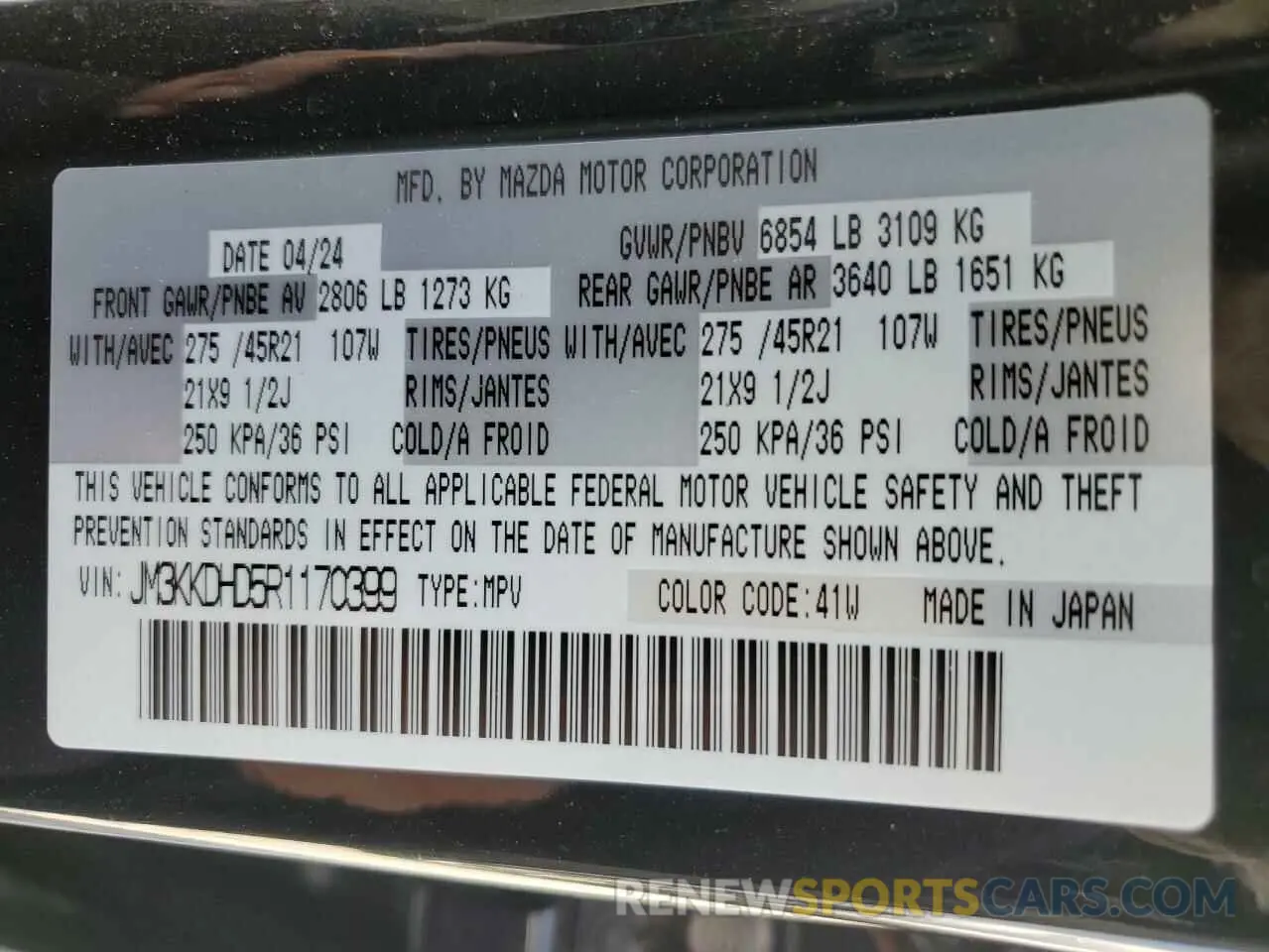 13 Photograph of a damaged car JM3KKDHD5R1170399 MAZDA CX-90 PREM 2024