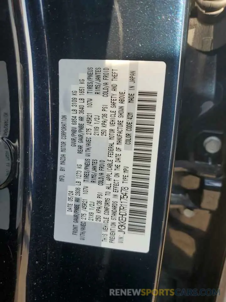 13 Photograph of a damaged car JM3KKEHD7R1175478 MAZDA CX-90 PREM 2024