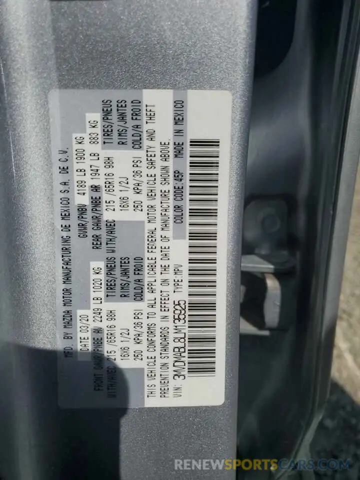 13 Photograph of a damaged car 3MVDMABL8LM135925 MAZDA CX30 2020