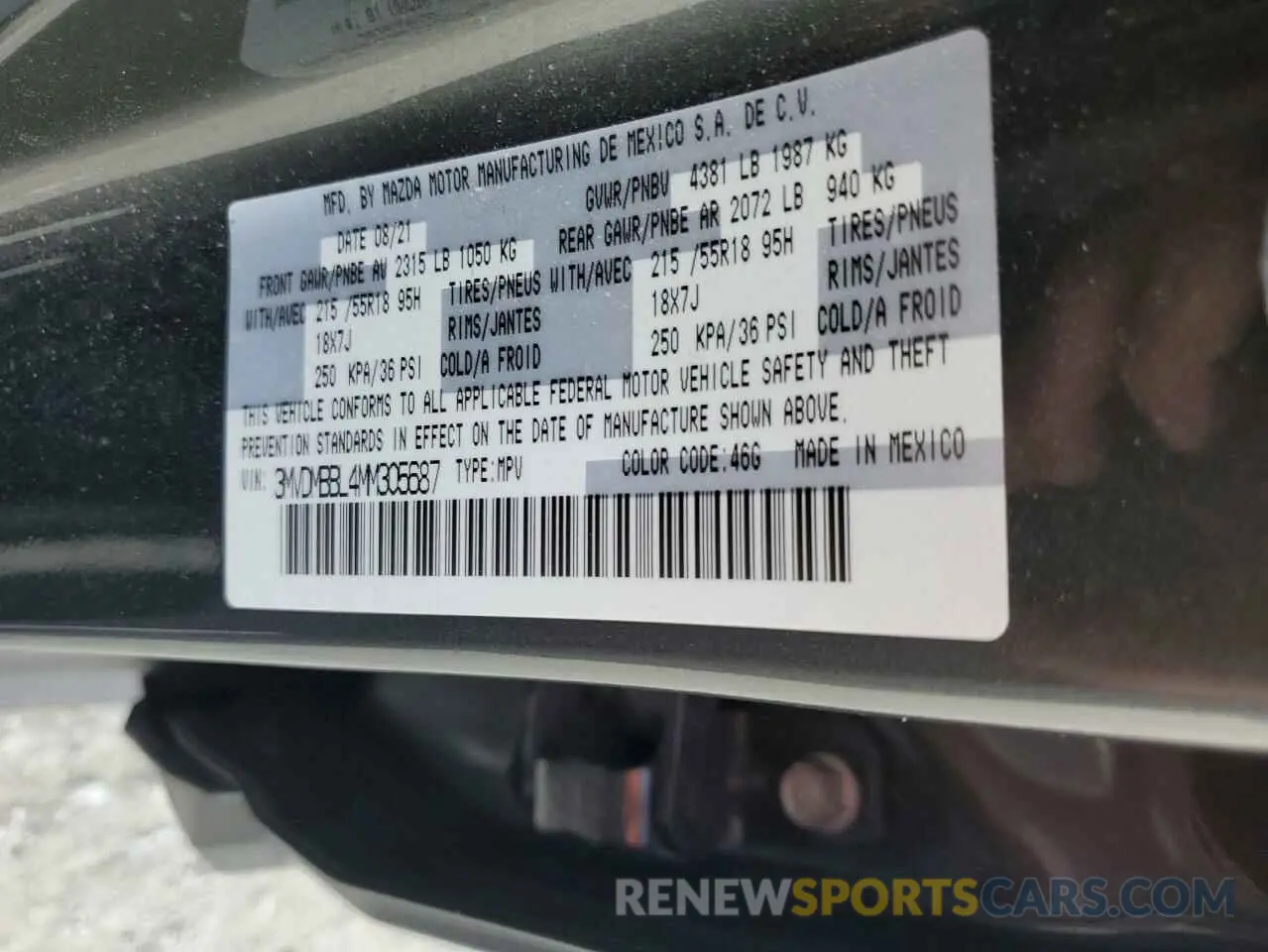14 Photograph of a damaged car 3MVDMBBL4MM305687 MAZDA CX30 2021