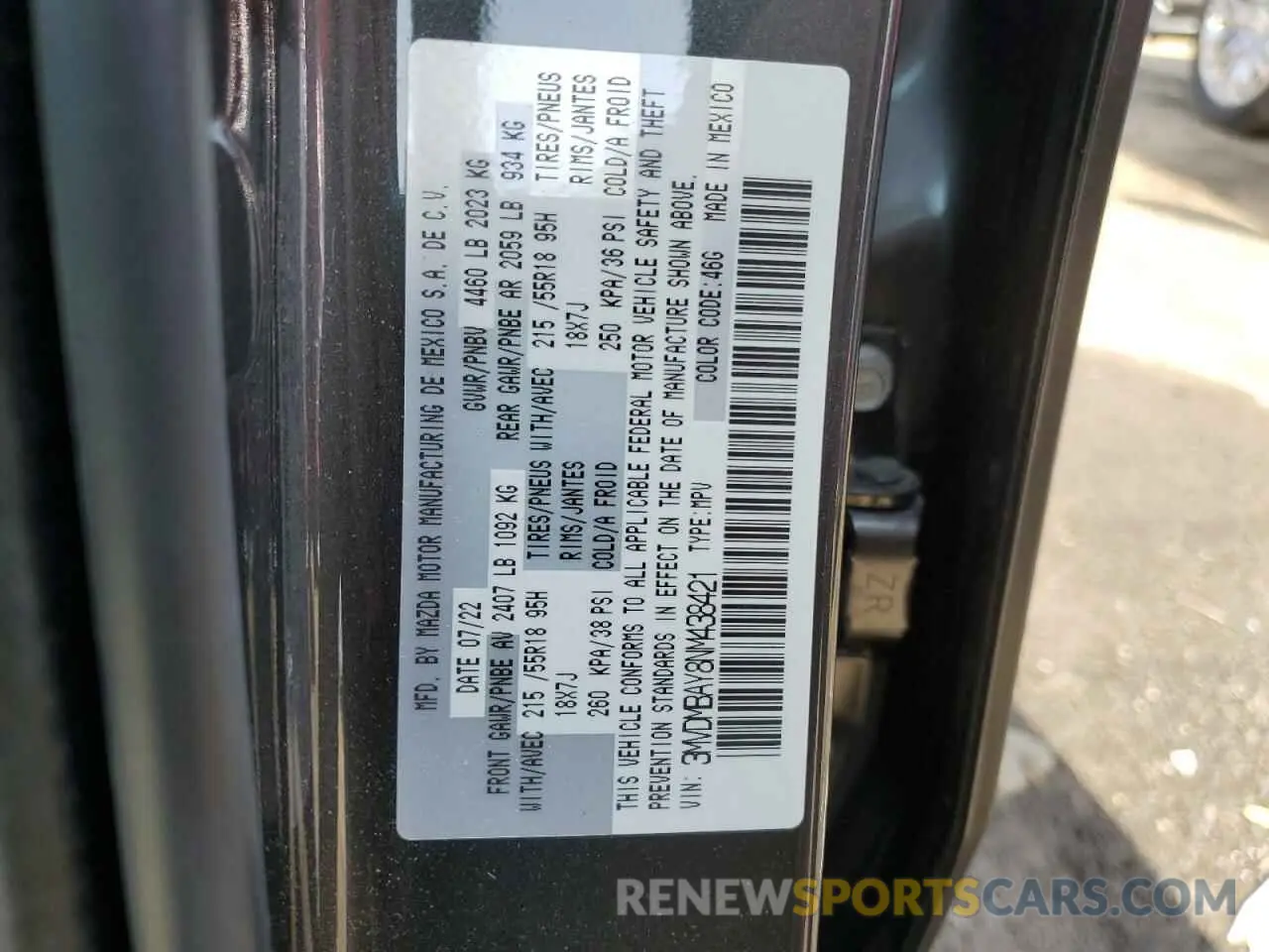 13 Photograph of a damaged car 3MVDMBAY8NM438421 MAZDA CX30 2022
