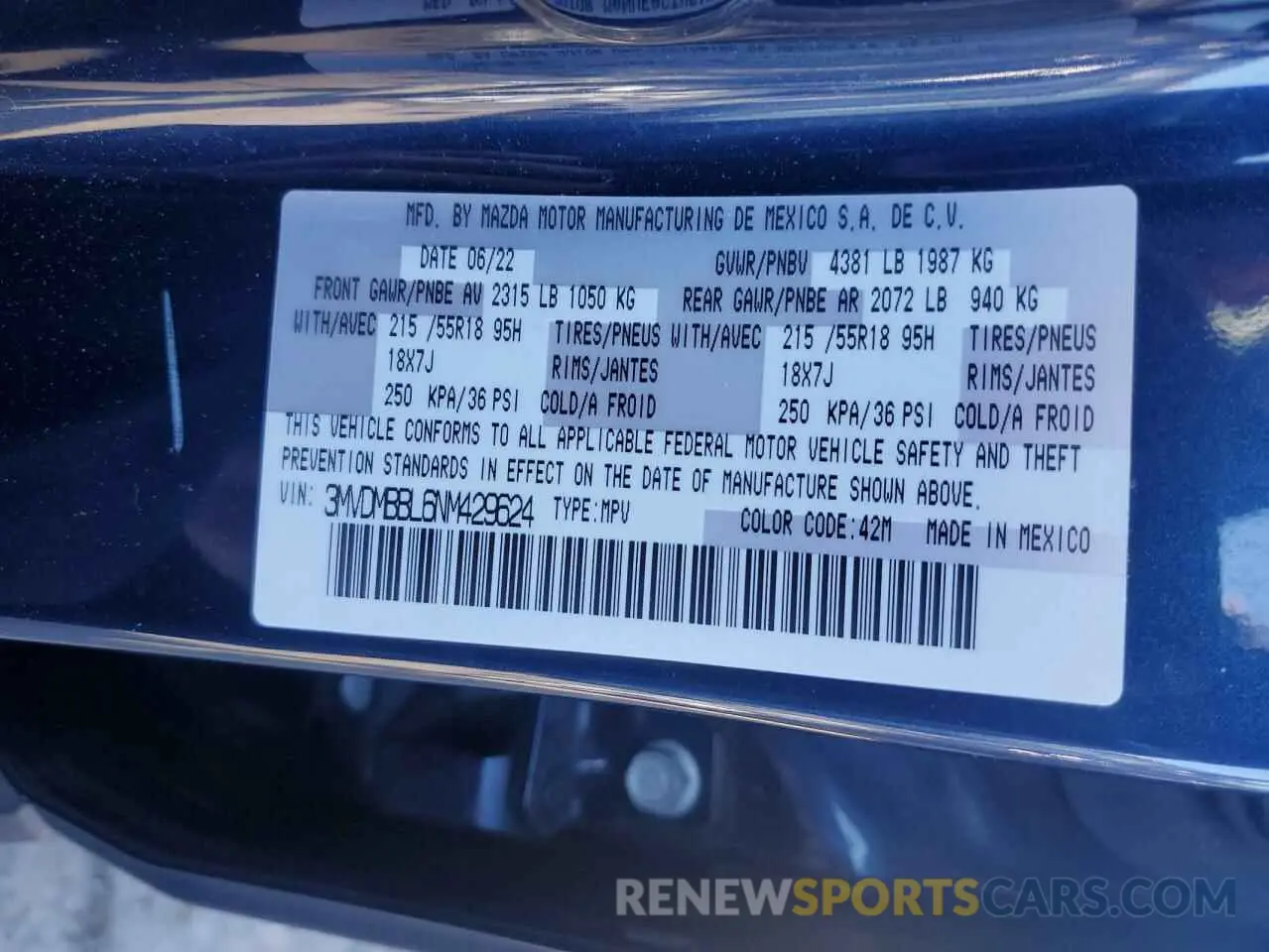 12 Photograph of a damaged car 3MVDMBBL6NM429624 MAZDA CX30 2022