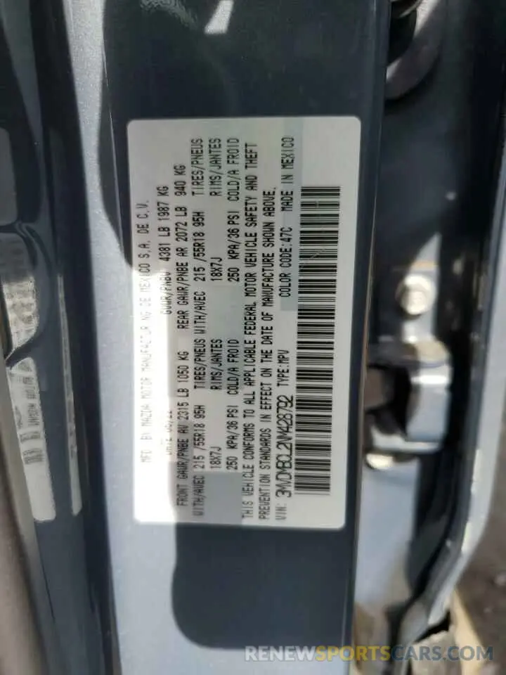 13 Photograph of a damaged car 3MVDMBCL2NM428792 MAZDA CX30 2022