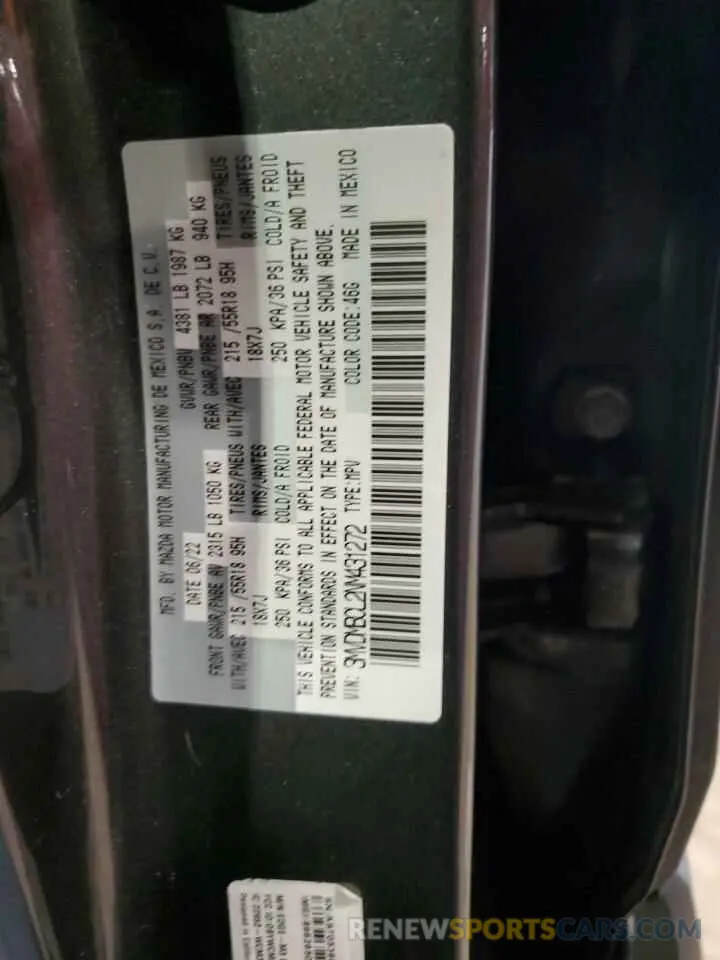 12 Photograph of a damaged car 3MVDMBCL2NM431272 MAZDA CX30 2022