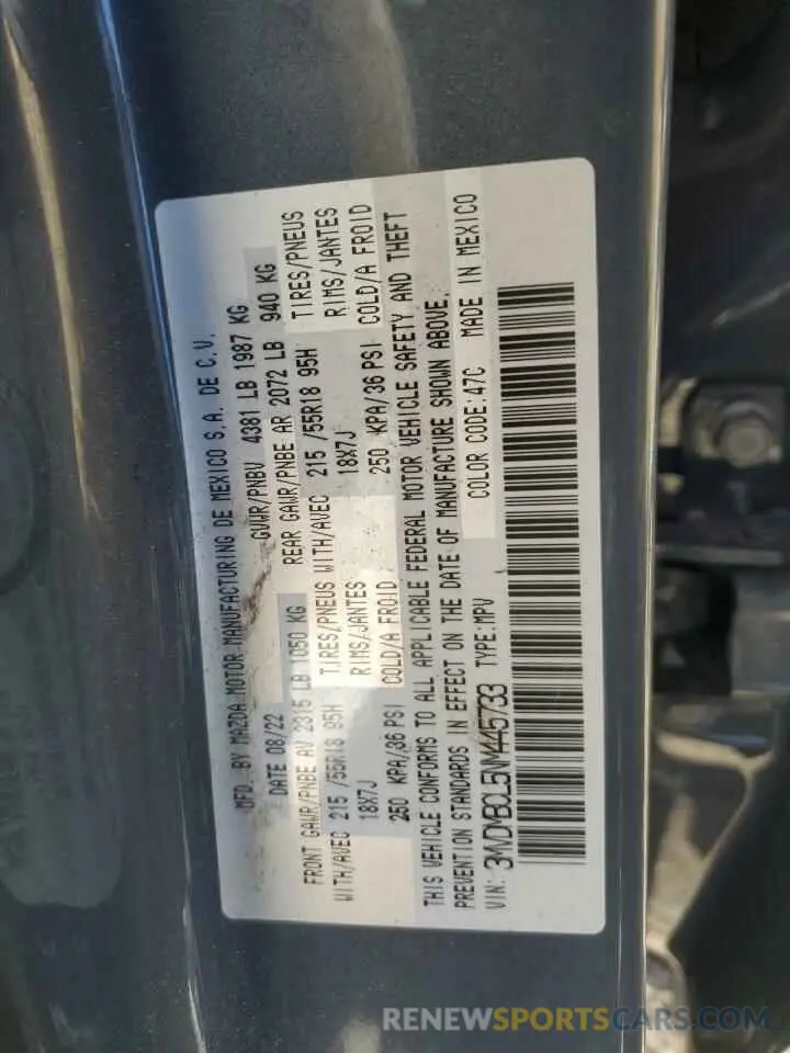 12 Photograph of a damaged car 3MVDMBCL5NM445733 MAZDA CX30 2022