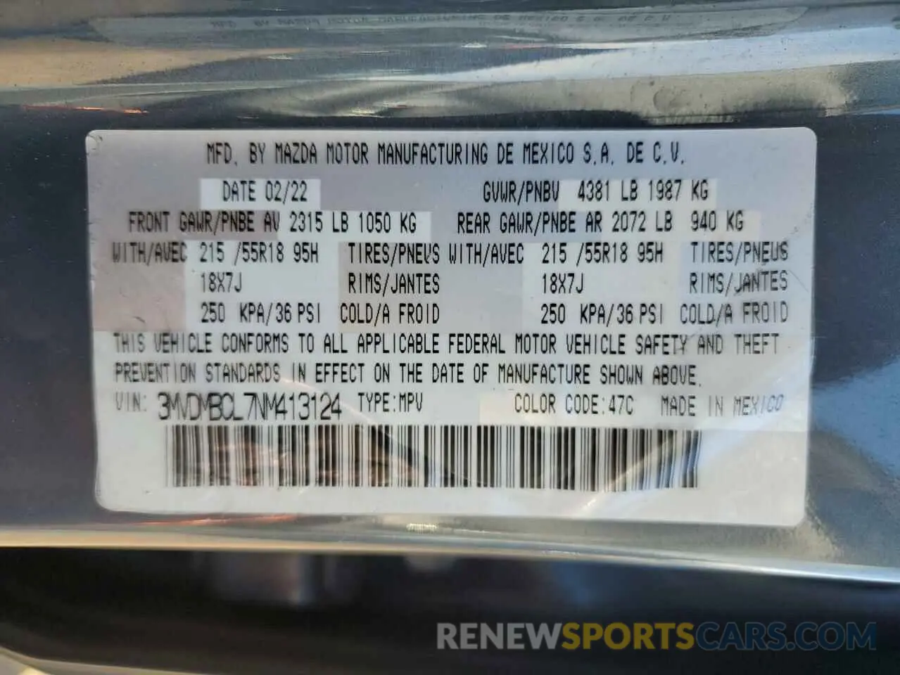 13 Photograph of a damaged car 3MVDMBCL7NM413124 MAZDA CX30 2022