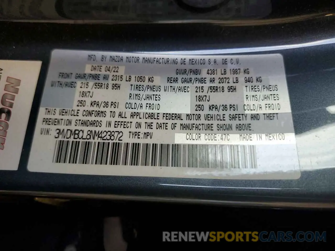14 Photograph of a damaged car 3MVDMBCL8NM423872 MAZDA CX30 2022