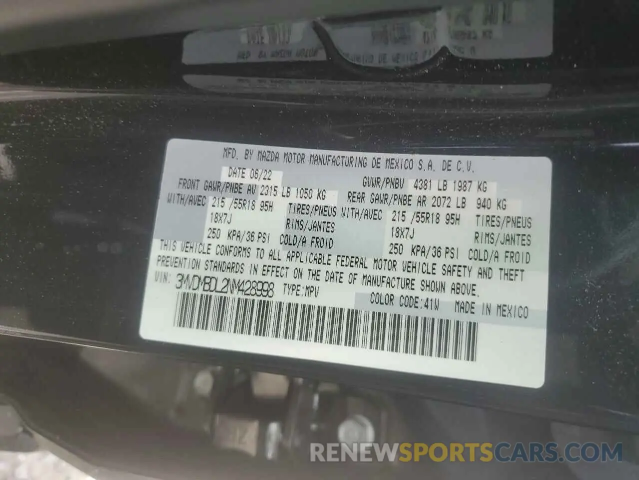14 Photograph of a damaged car 3MVDMBDL2NM428998 MAZDA CX30 2022